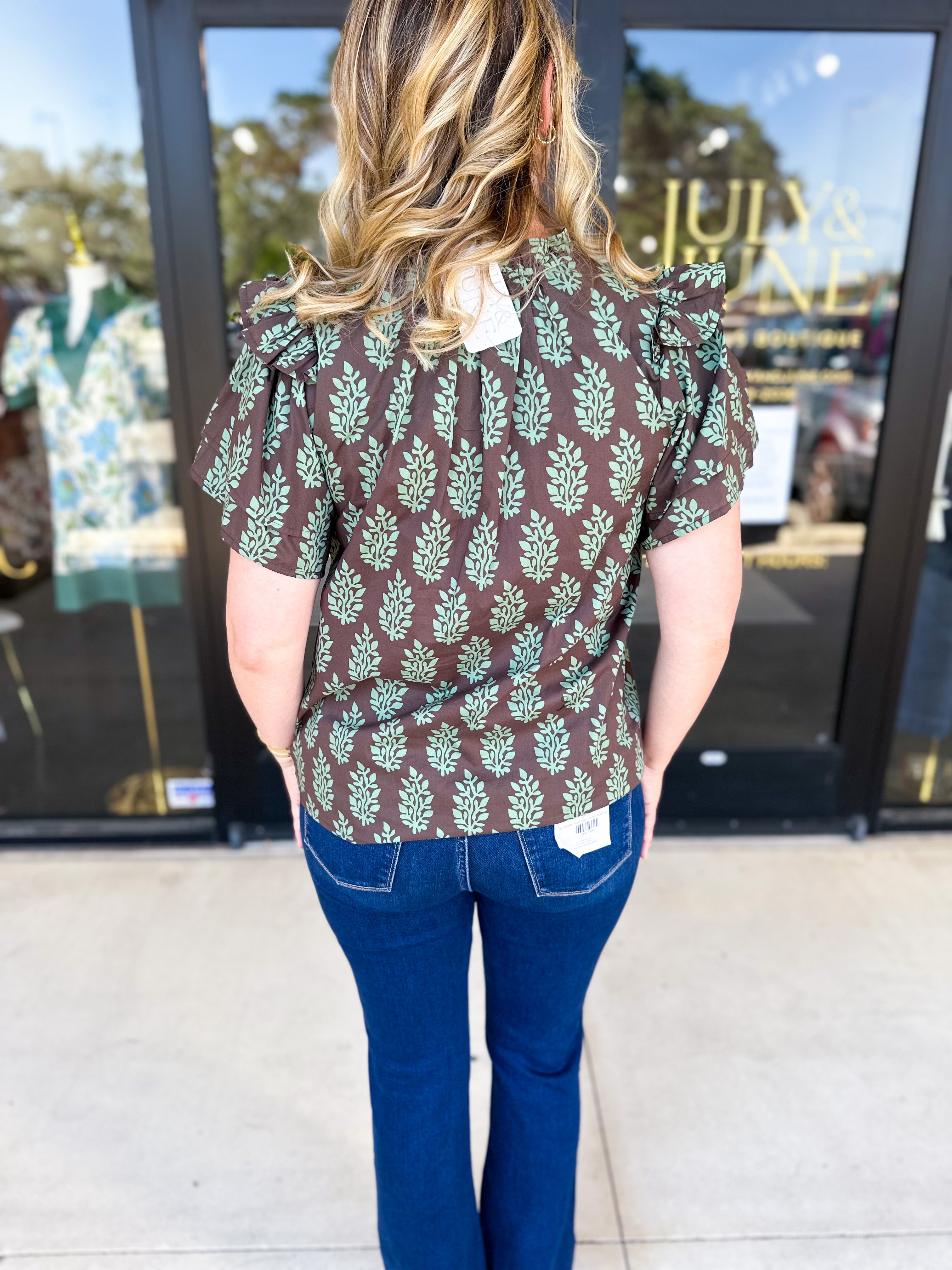 Mint & Mocha Blouse-200 Fashion Blouses-ENTRO-July & June Women's Fashion Boutique Located in San Antonio, Texas
