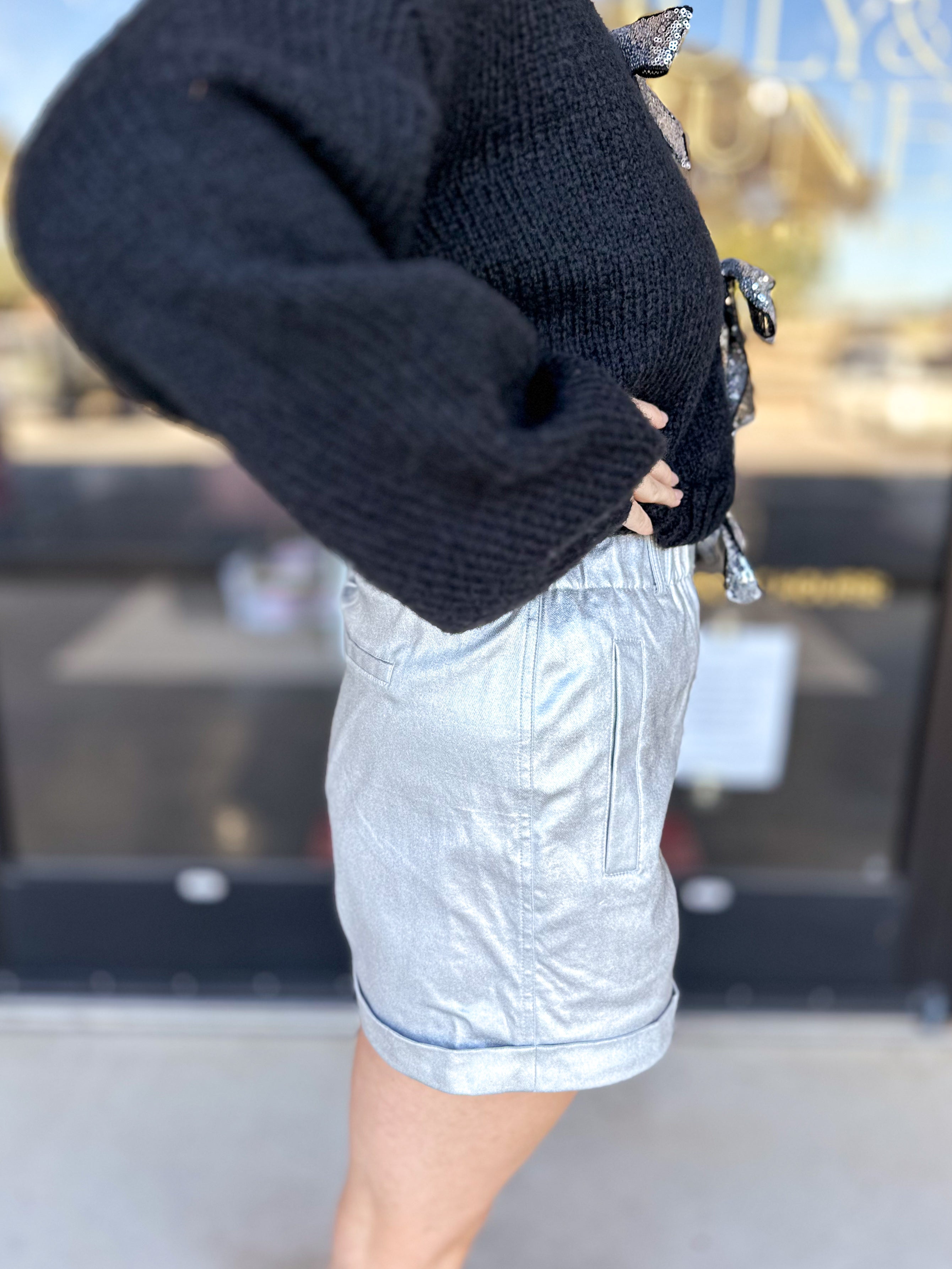The Chic Party Short - Silver-410 Shorts/Skirts-SKIES ARE BLUE-July & June Women's Fashion Boutique Located in San Antonio, Texas