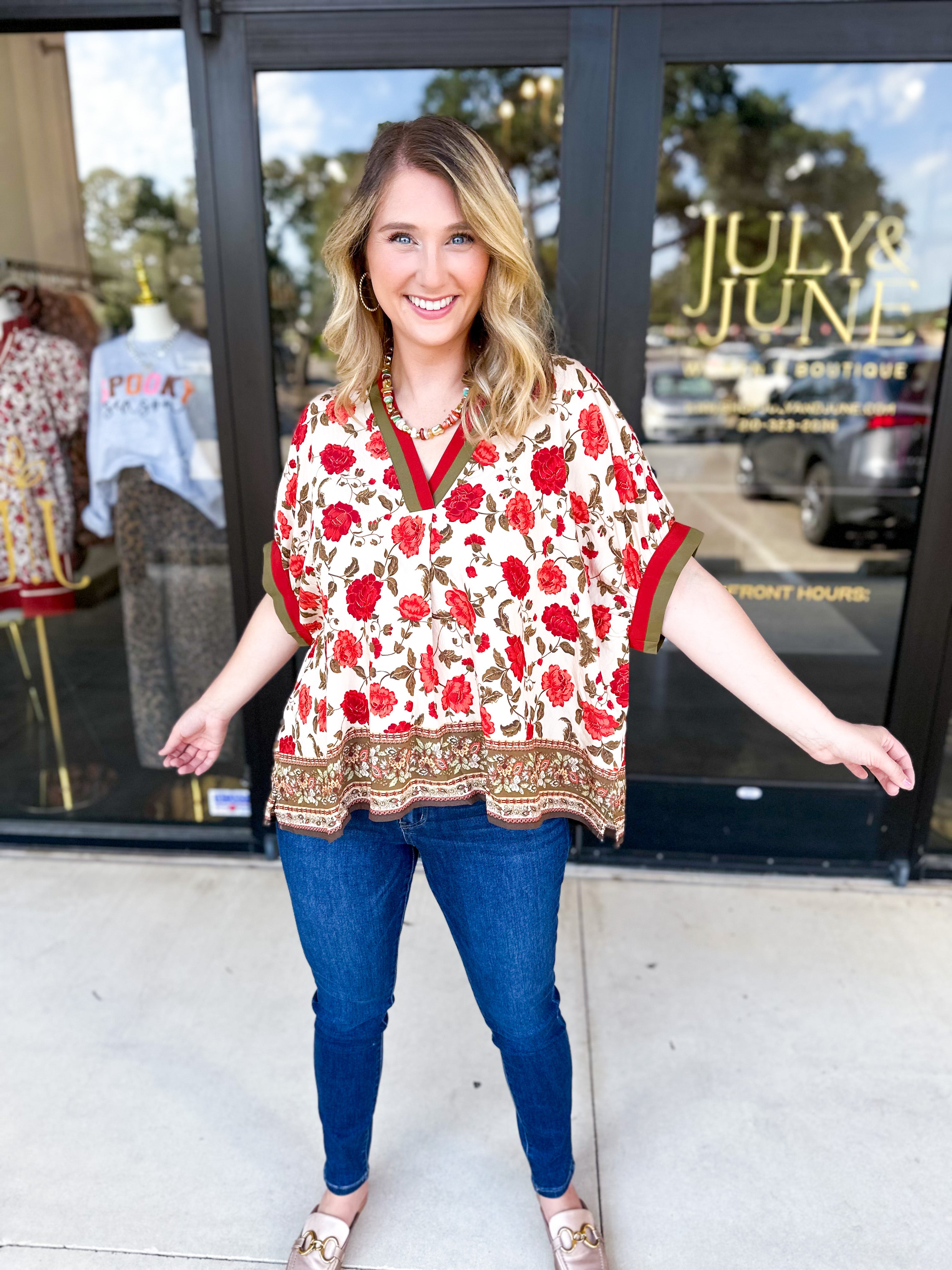 Fall Garden Blouse - Ecru-200 Fashion Blouses-ENTRO-July & June Women's Fashion Boutique Located in San Antonio, Texas