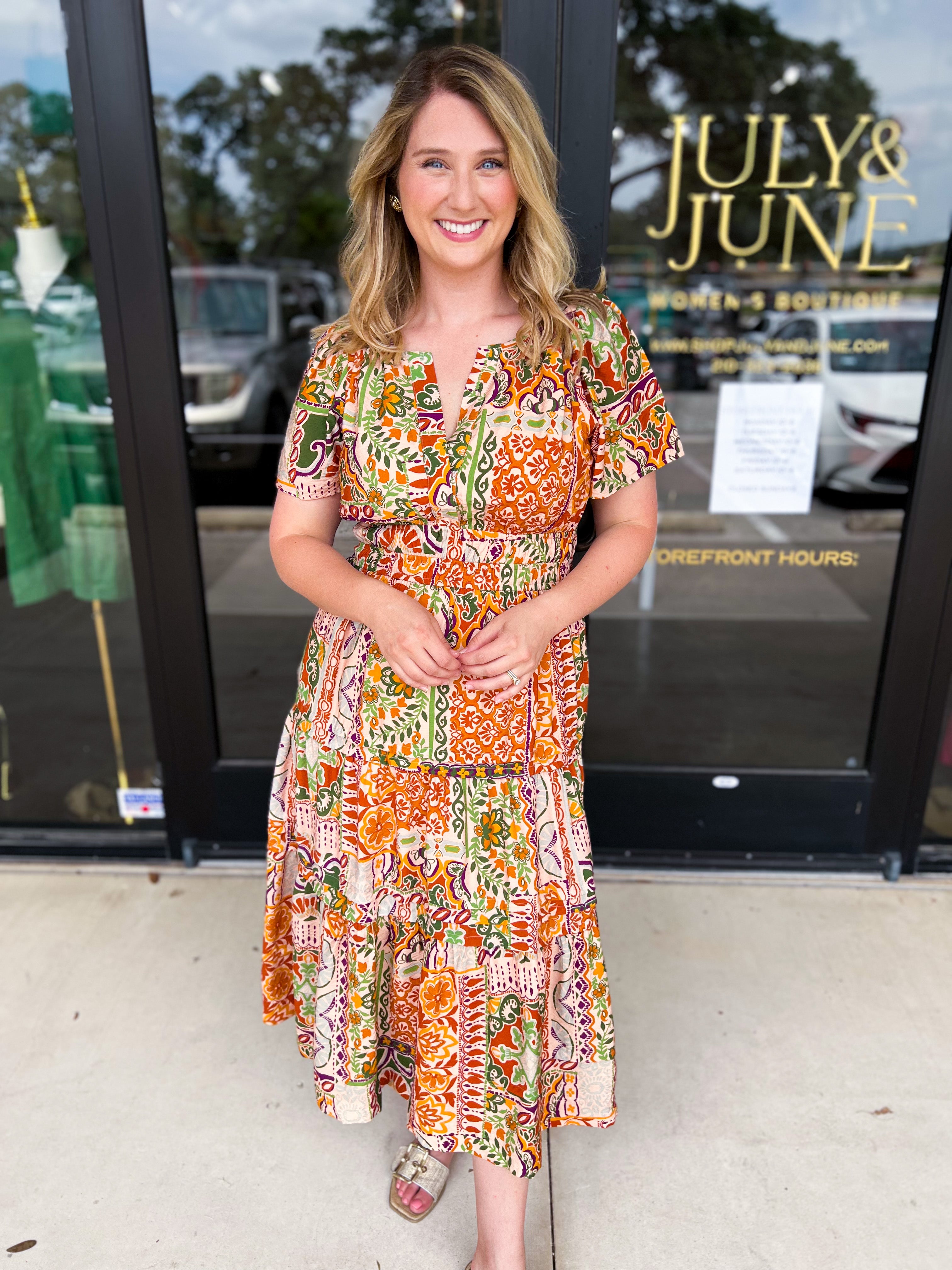 Auburn Abstract Midi Dress-500 Midi-FATE-July & June Women's Fashion Boutique Located in San Antonio, Texas