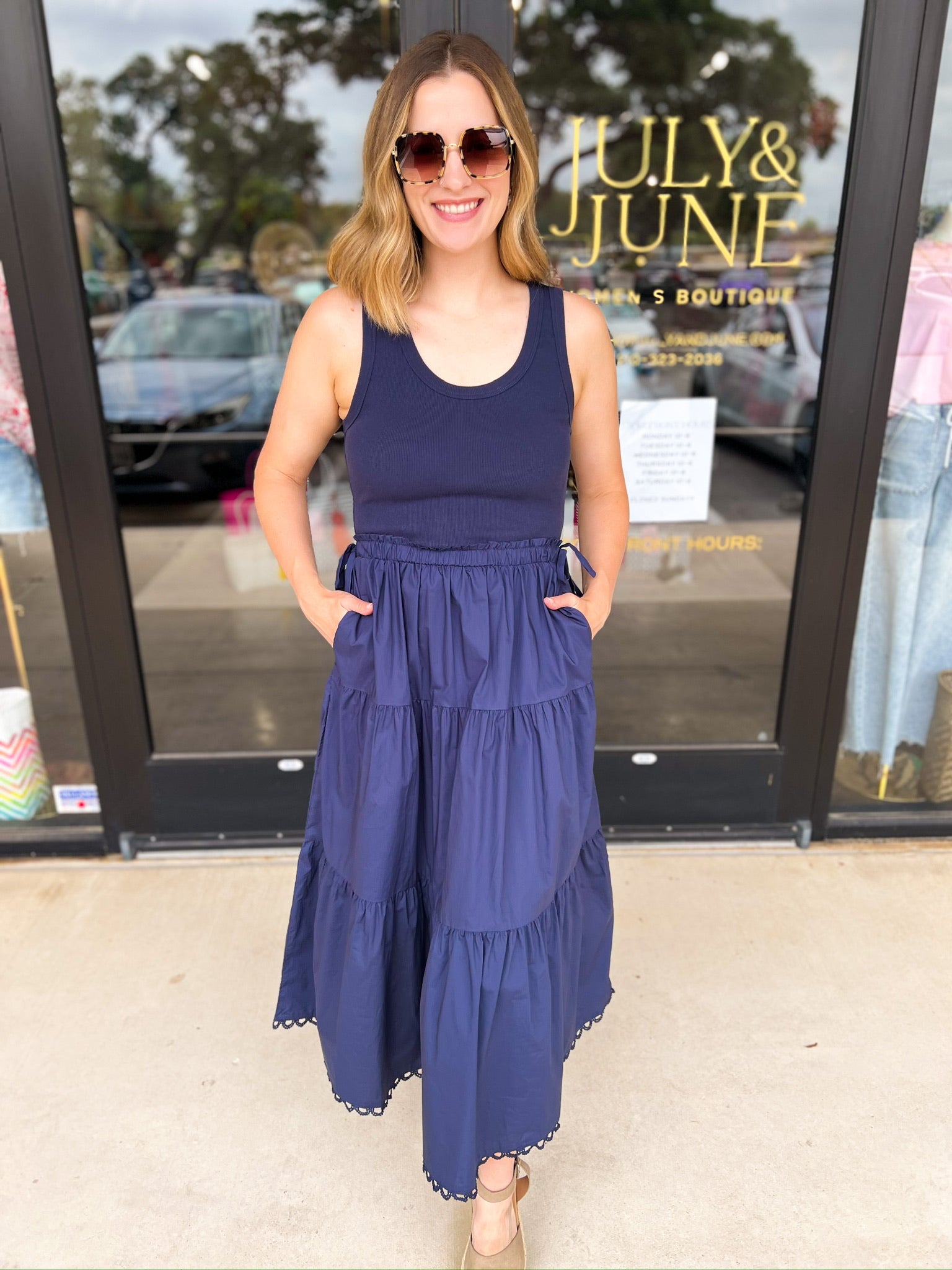 The Summertime Savvy Midi Dress - Navy-500 Midi-SKIES ARE BLUE-July & June Women's Fashion Boutique Located in San Antonio, Texas