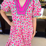 Pink Floral Garden Mini Dress-510 Mini-ENTRO-July & June Women's Fashion Boutique Located in San Antonio, Texas