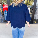 Scalloped Sweater Top - Navy-230 Sweaters/Cardis-ENTRO-July & June Women's Fashion Boutique Located in San Antonio, Texas
