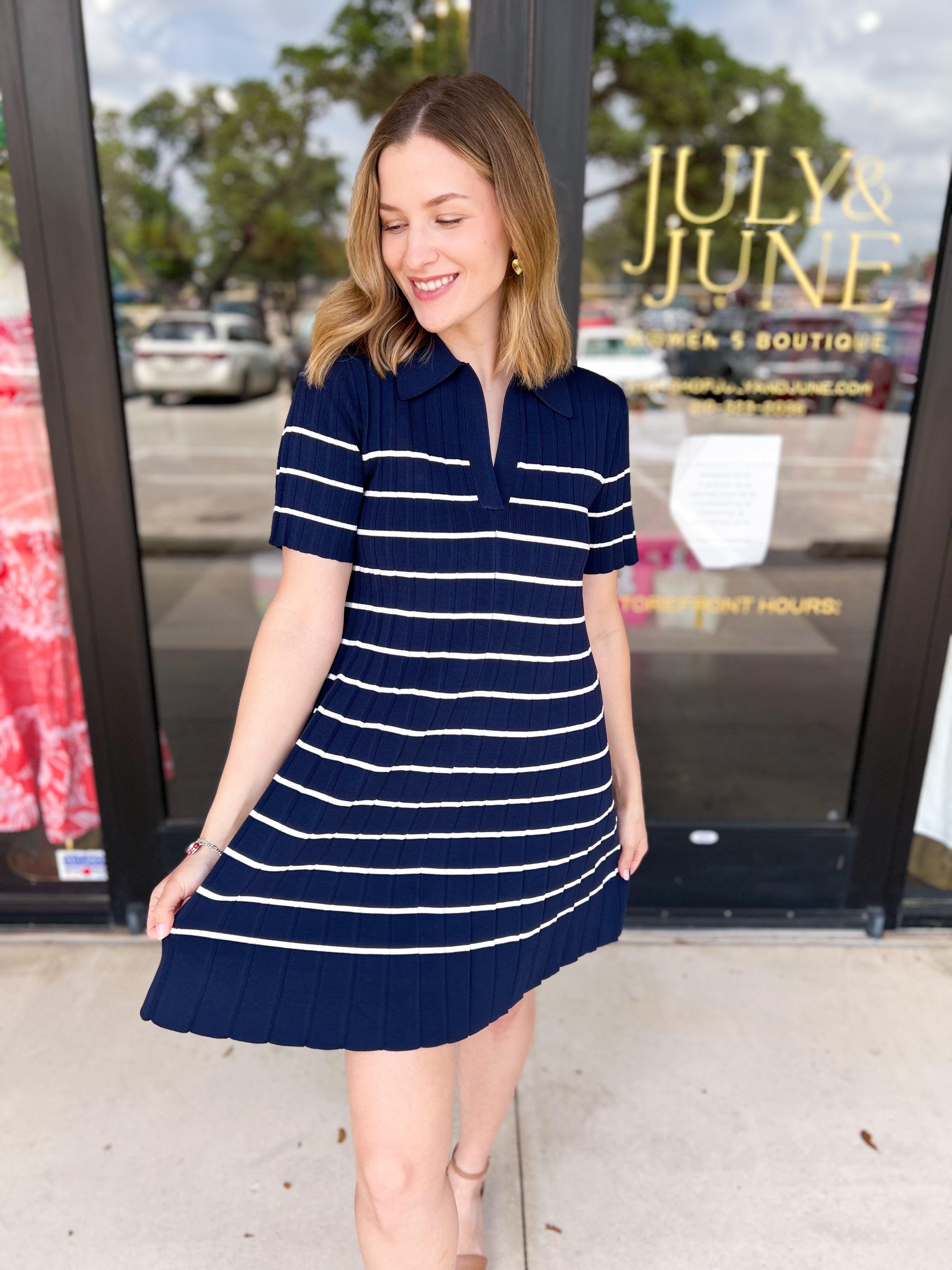 Navy Knit Mini Dress-510 Mini-FLYING TOMATO-July & June Women's Fashion Boutique Located in San Antonio, Texas
