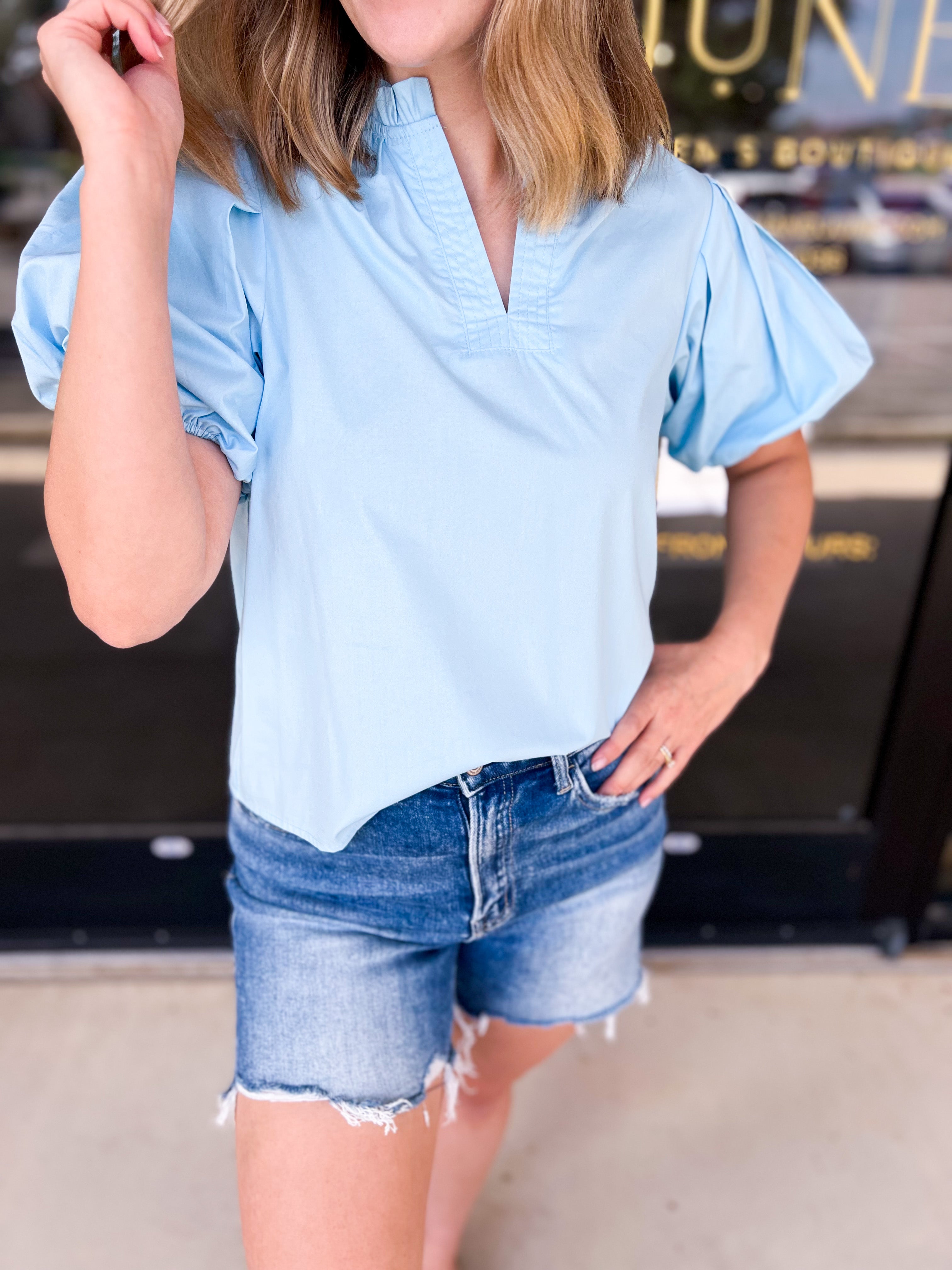 Simply Sweet Blouse - Sky Blue-200 Fashion Blouses-PINCH-July & June Women's Fashion Boutique Located in San Antonio, Texas