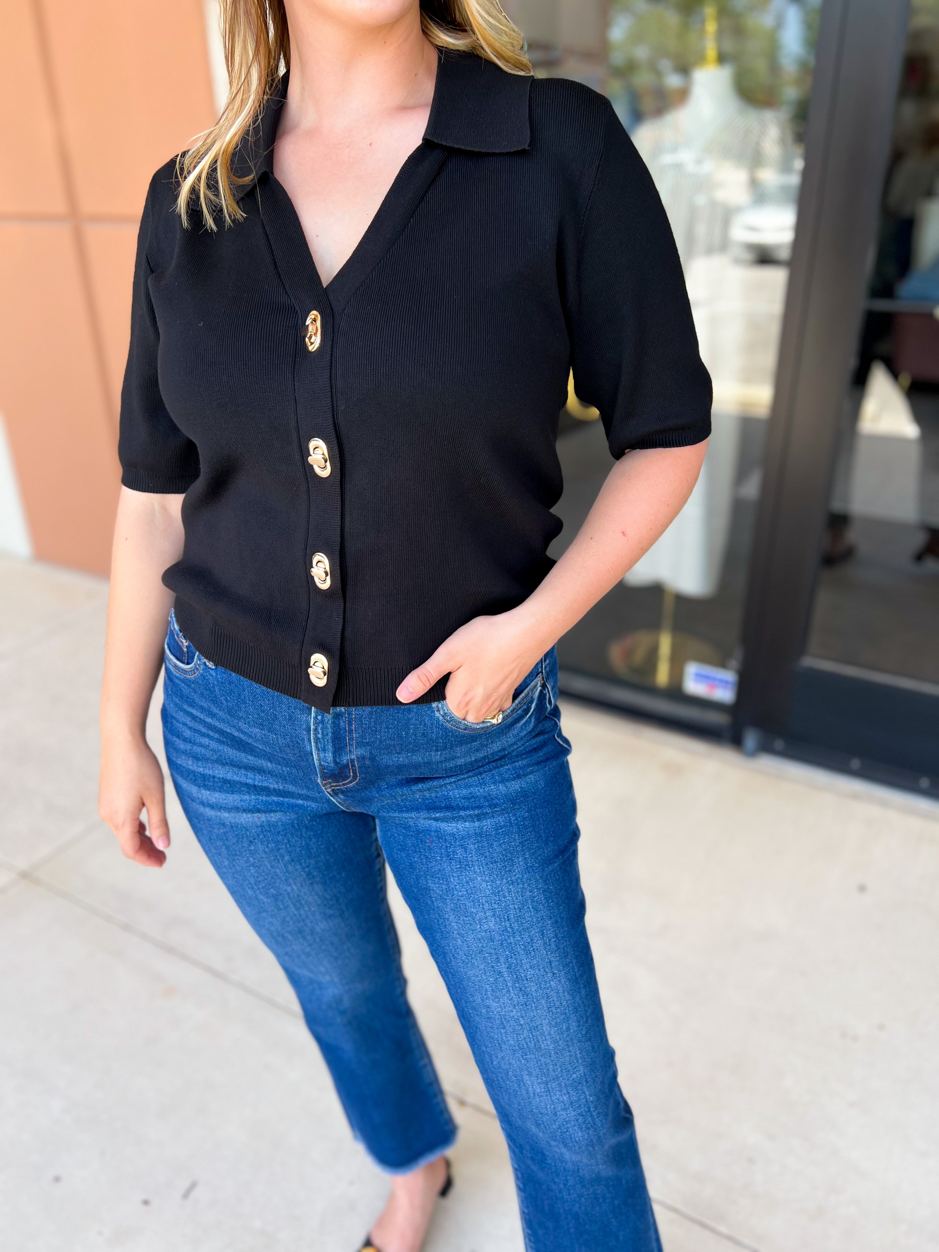 The Krissy Knit Top - Black-200 Fashion Blouses-SKIES ARE BLUE-July & June Women's Fashion Boutique Located in San Antonio, Texas