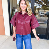 Utility Shirt Jacket - Wine-200 Fashion Blouses-GLAM-July & June Women's Fashion Boutique Located in San Antonio, Texas
