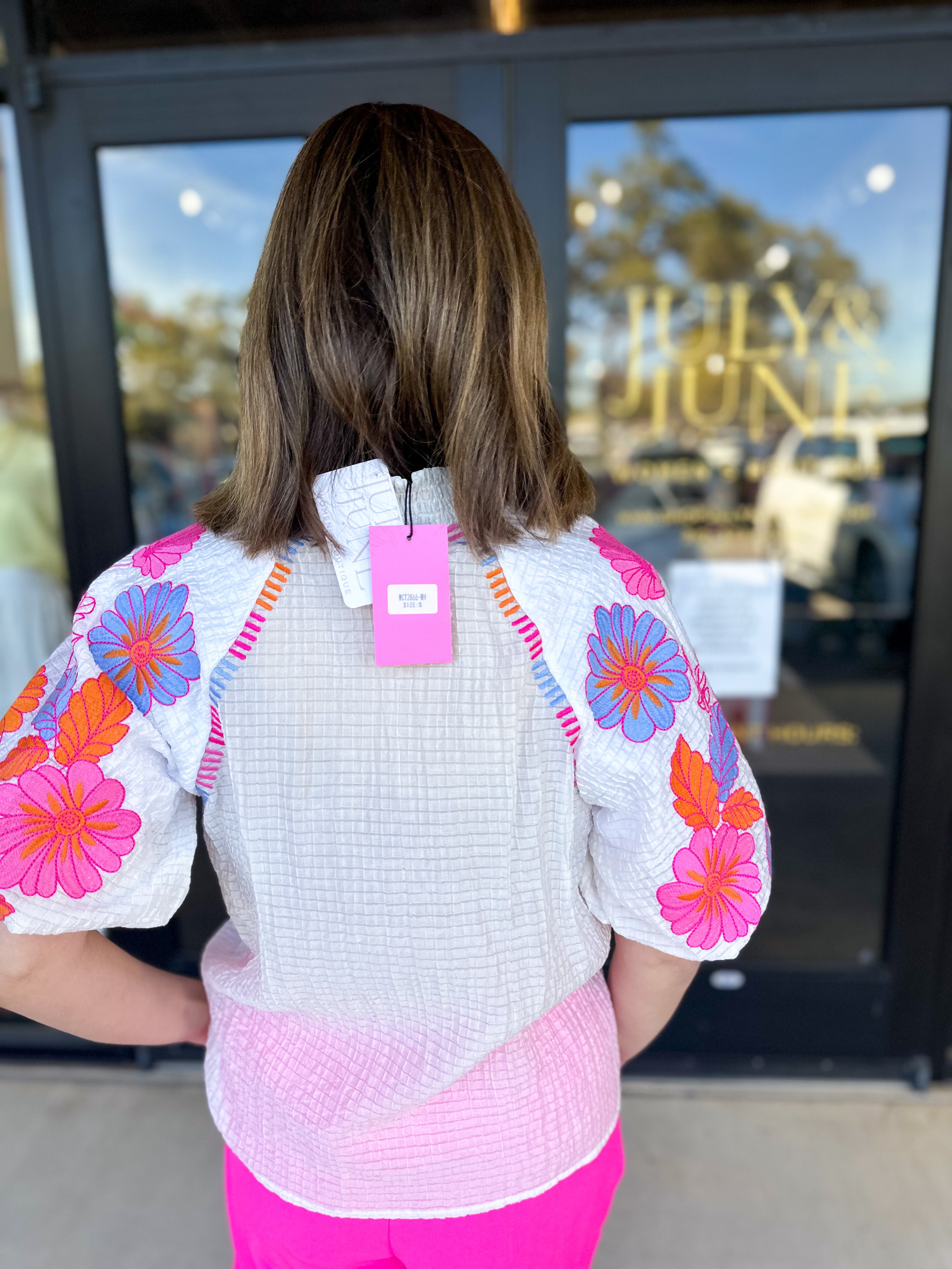 THML - Spring Florals Embroidered Blouse- Ivory-200 Fashion Blouses-THML-July & June Women's Fashion Boutique Located in San Antonio, Texas