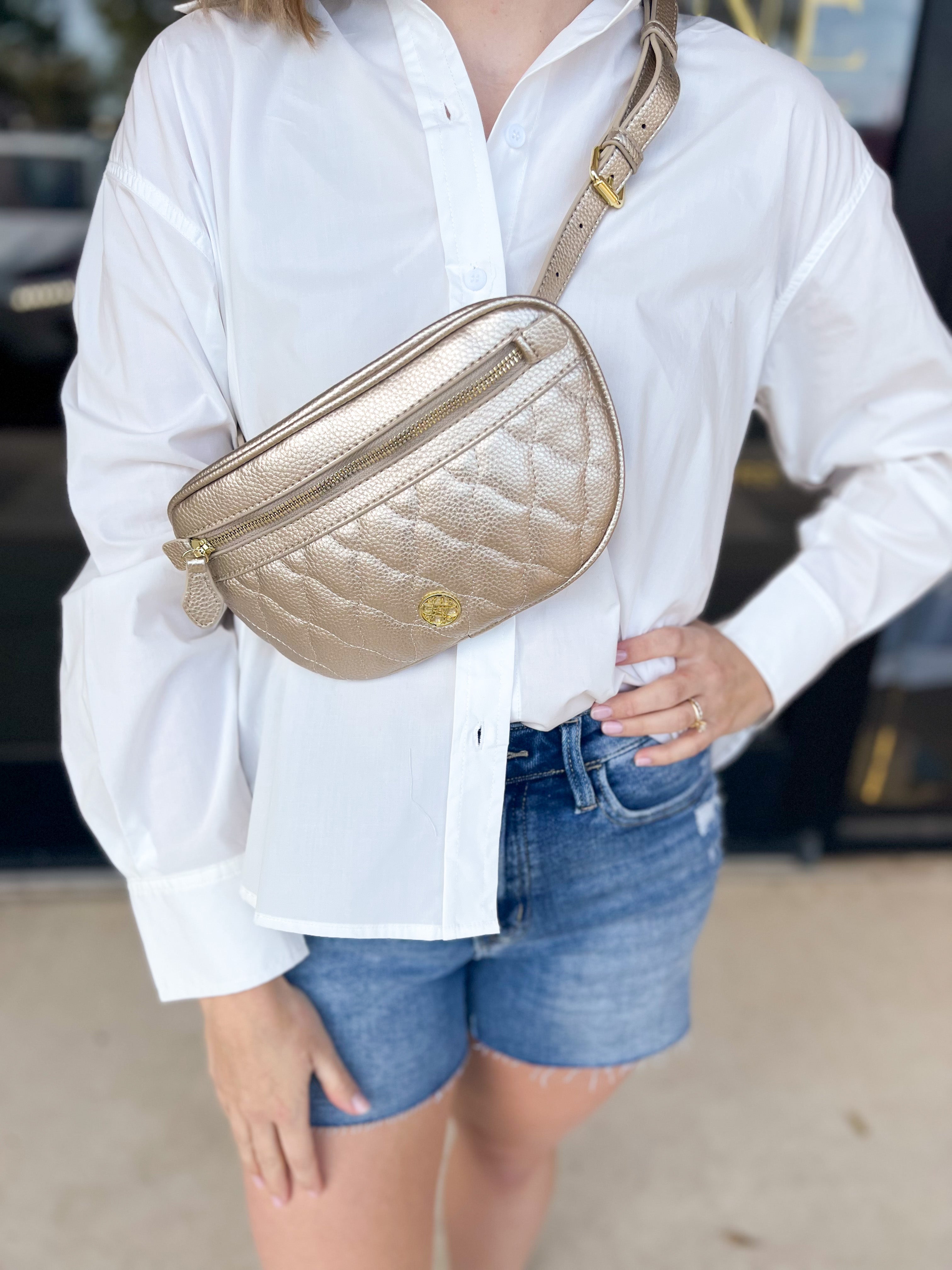 Natalie Wood - Grace Belt Bag in Gold Metallic-130 Accessories-Natalie Wood-July & June Women's Fashion Boutique Located in San Antonio, Texas