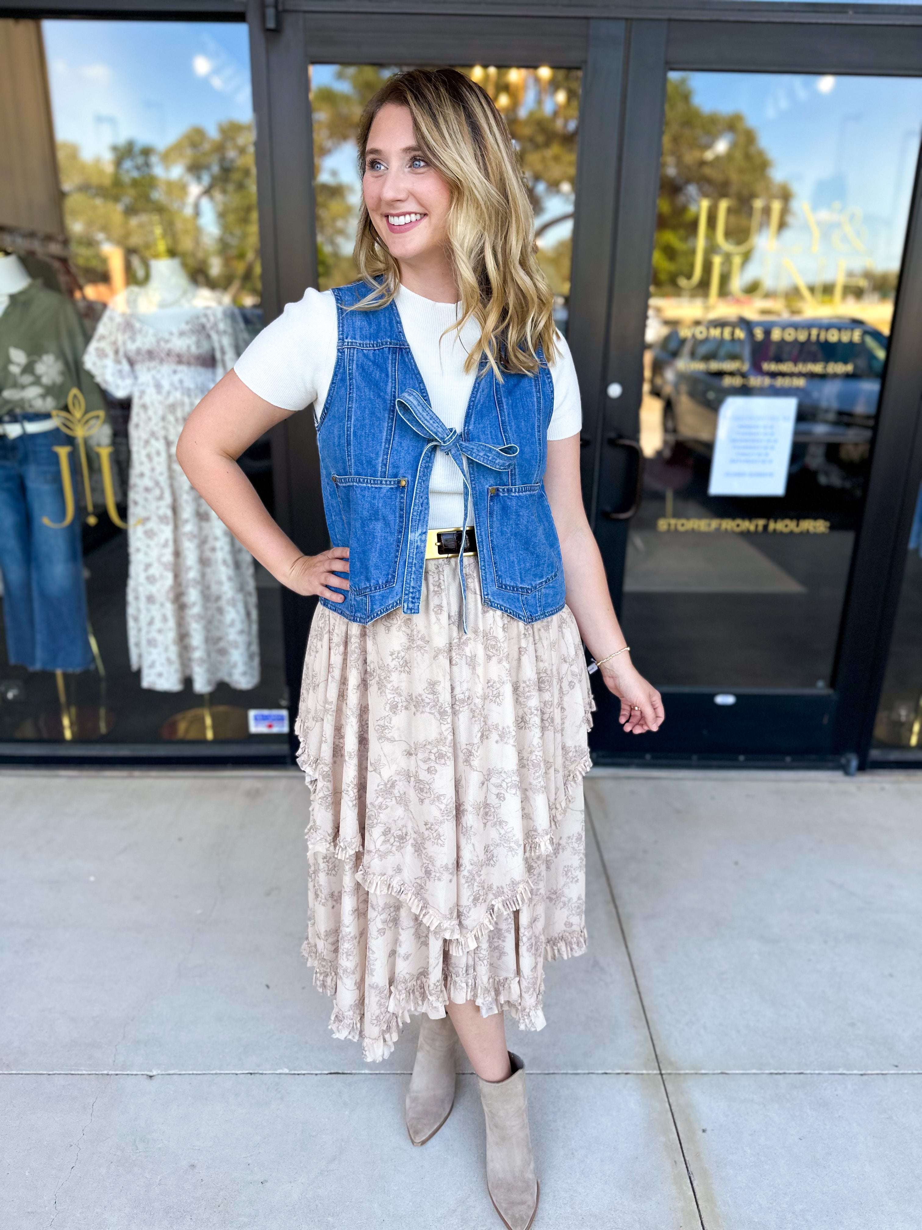 Mocha Floral Midi Skirt-410 Shorts/Skirts-POLOGRAM-July & June Women's Fashion Boutique Located in San Antonio, Texas