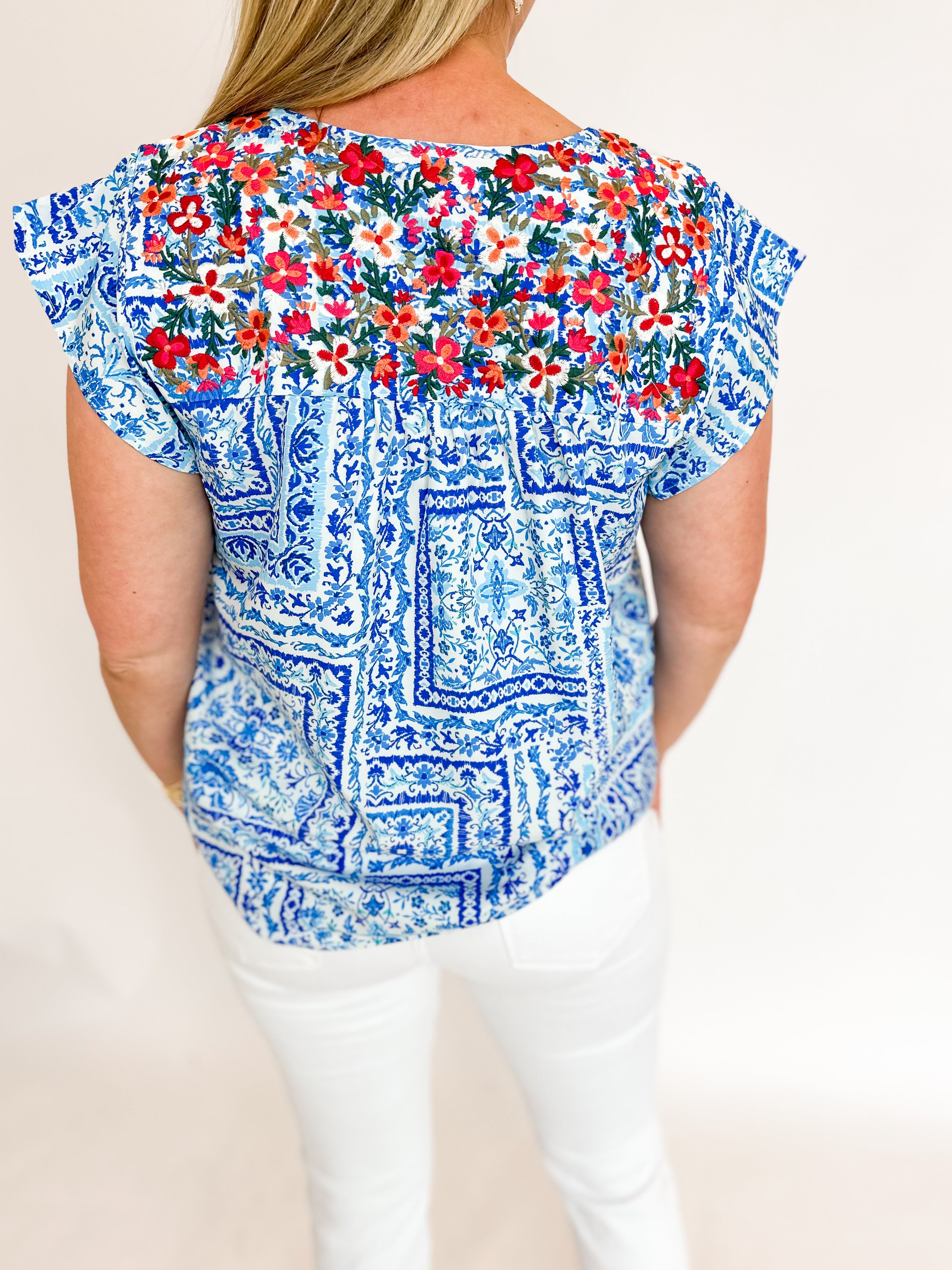 The Greece Embroidered Blouse-200 Fashion Blouses-ANDREE BY UNIT-July & June Women's Fashion Boutique Located in San Antonio, Texas