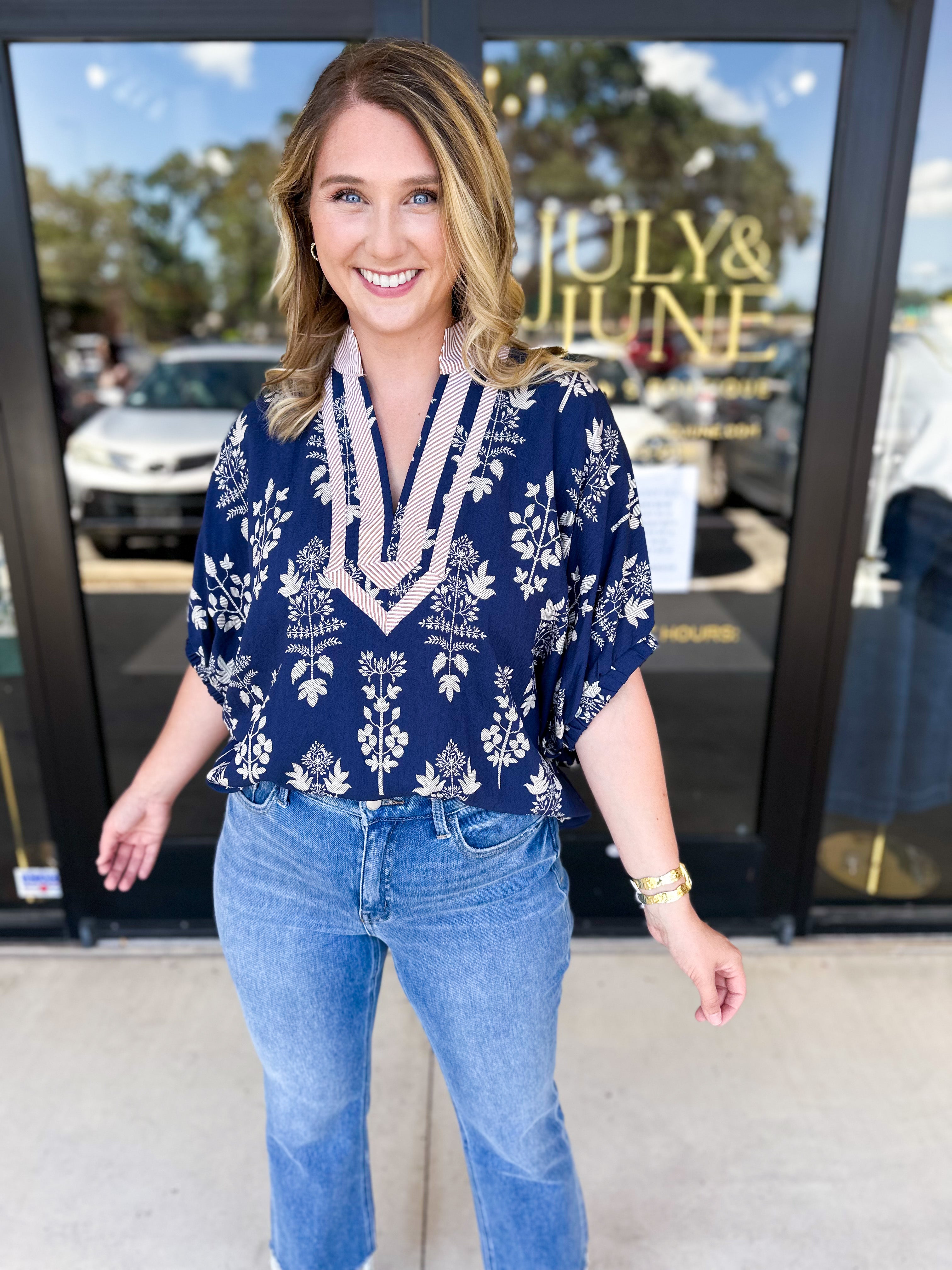 The Frankie Blouse - Navy-200 Fashion Blouses-ENTRO-July & June Women's Fashion Boutique Located in San Antonio, Texas