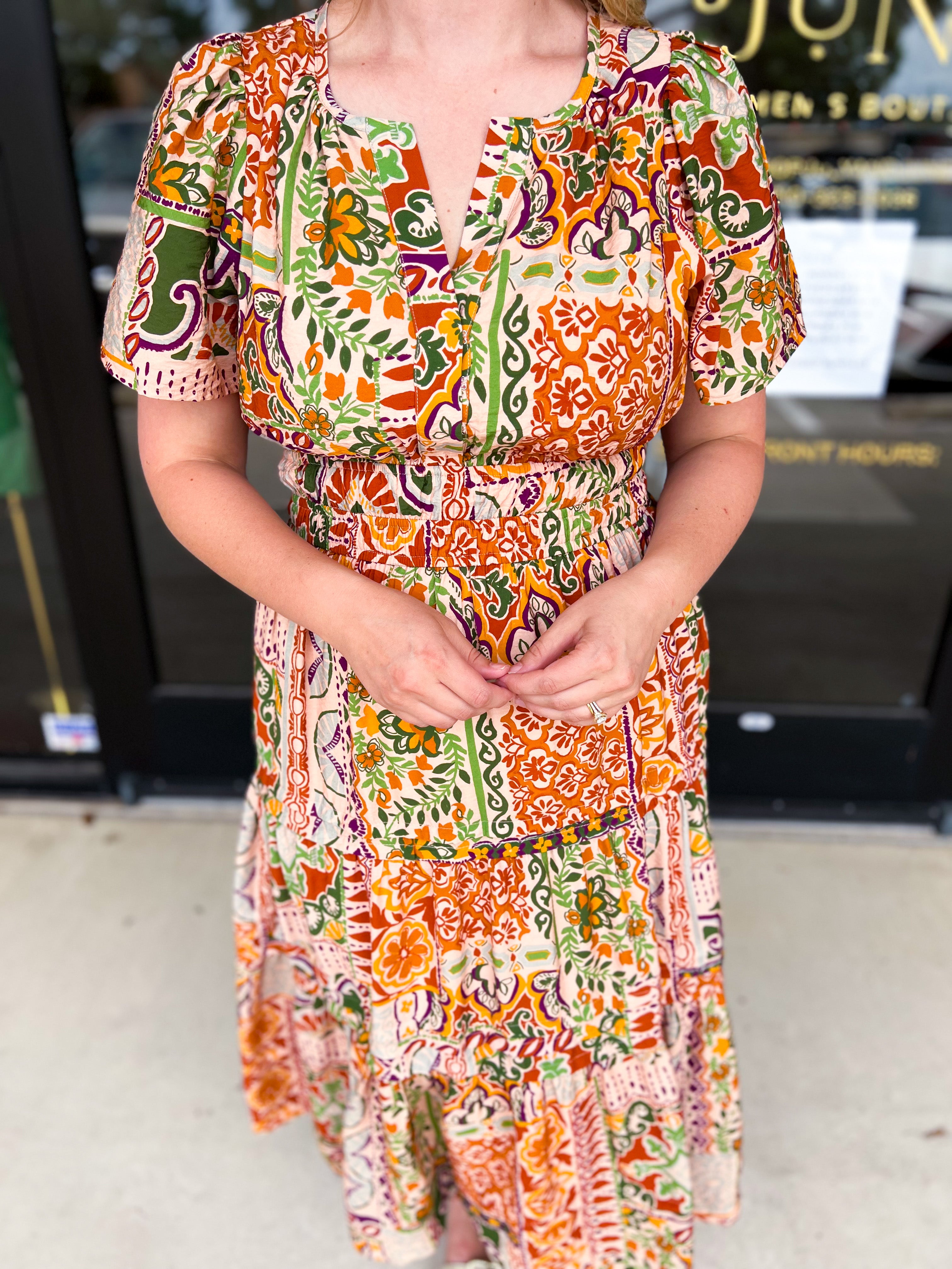 Auburn Abstract Midi Dress-500 Midi-FATE-July & June Women's Fashion Boutique Located in San Antonio, Texas