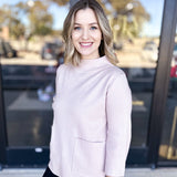 Sparkle Mock Neck Sweater- Rosé-230 Sweaters/Cardis-FATE-July & June Women's Fashion Boutique Located in San Antonio, Texas