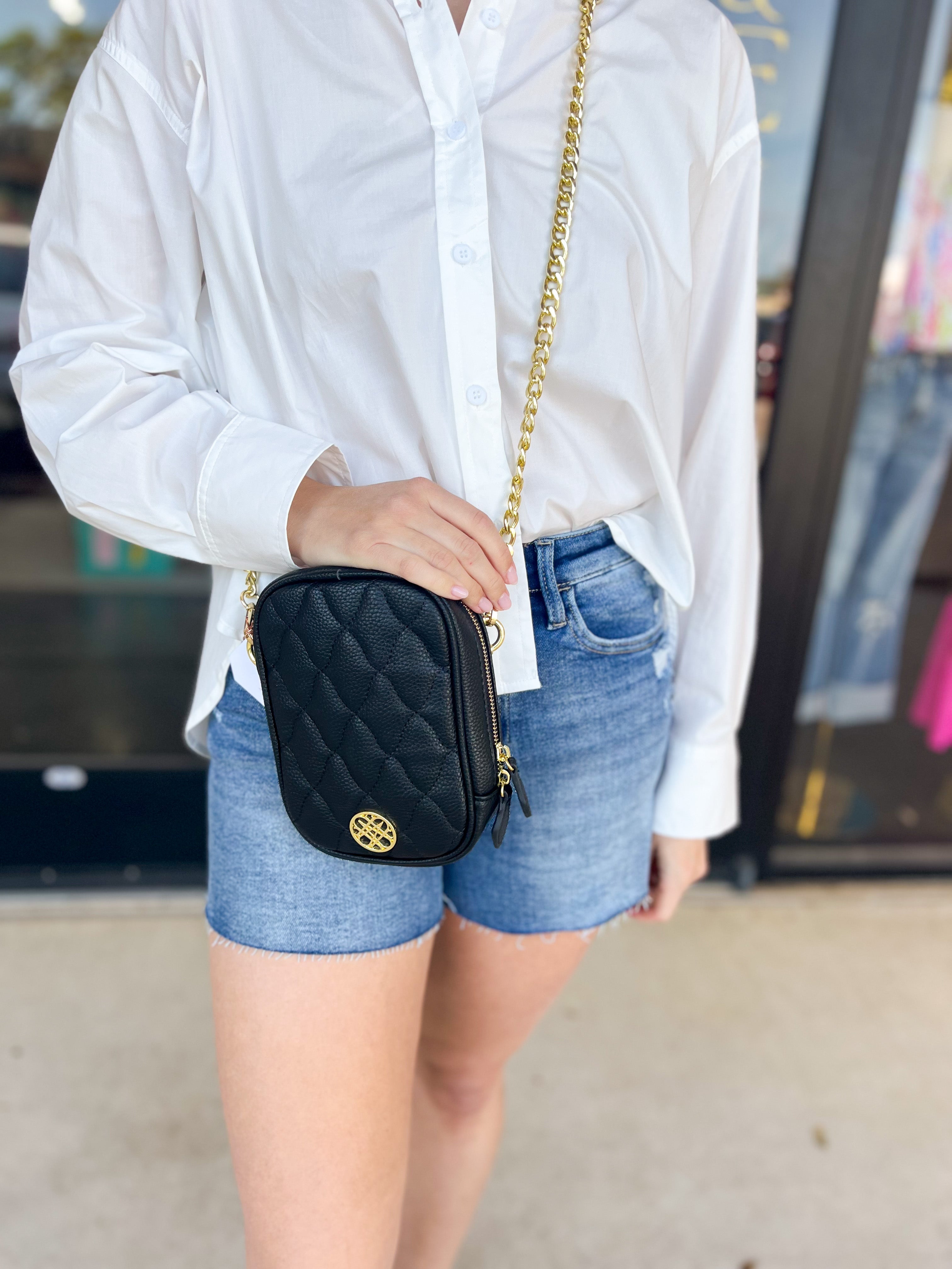 Natalie Wood - Grace Quilted Crossbody in Black-130 Accessories-Natalie Wood-July & June Women's Fashion Boutique Located in San Antonio, Texas