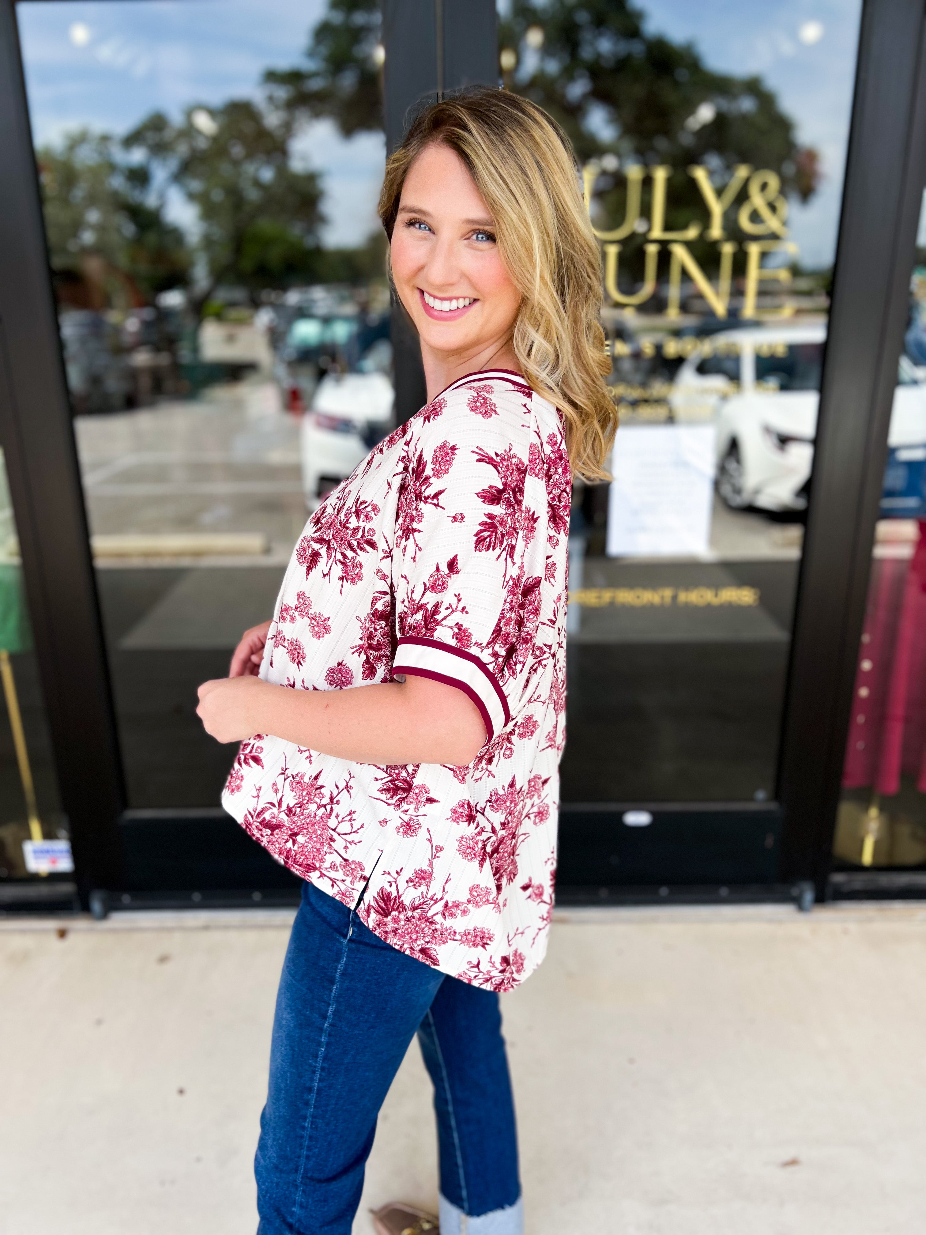 The Briar Blouse - Burgundy-200 Fashion Blouses-ENTRO-July & June Women's Fashion Boutique Located in San Antonio, Texas