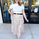 Mocha Floral Midi Skirt-410 Shorts/Skirts-POLOGRAM-July & June Women's Fashion Boutique Located in San Antonio, Texas