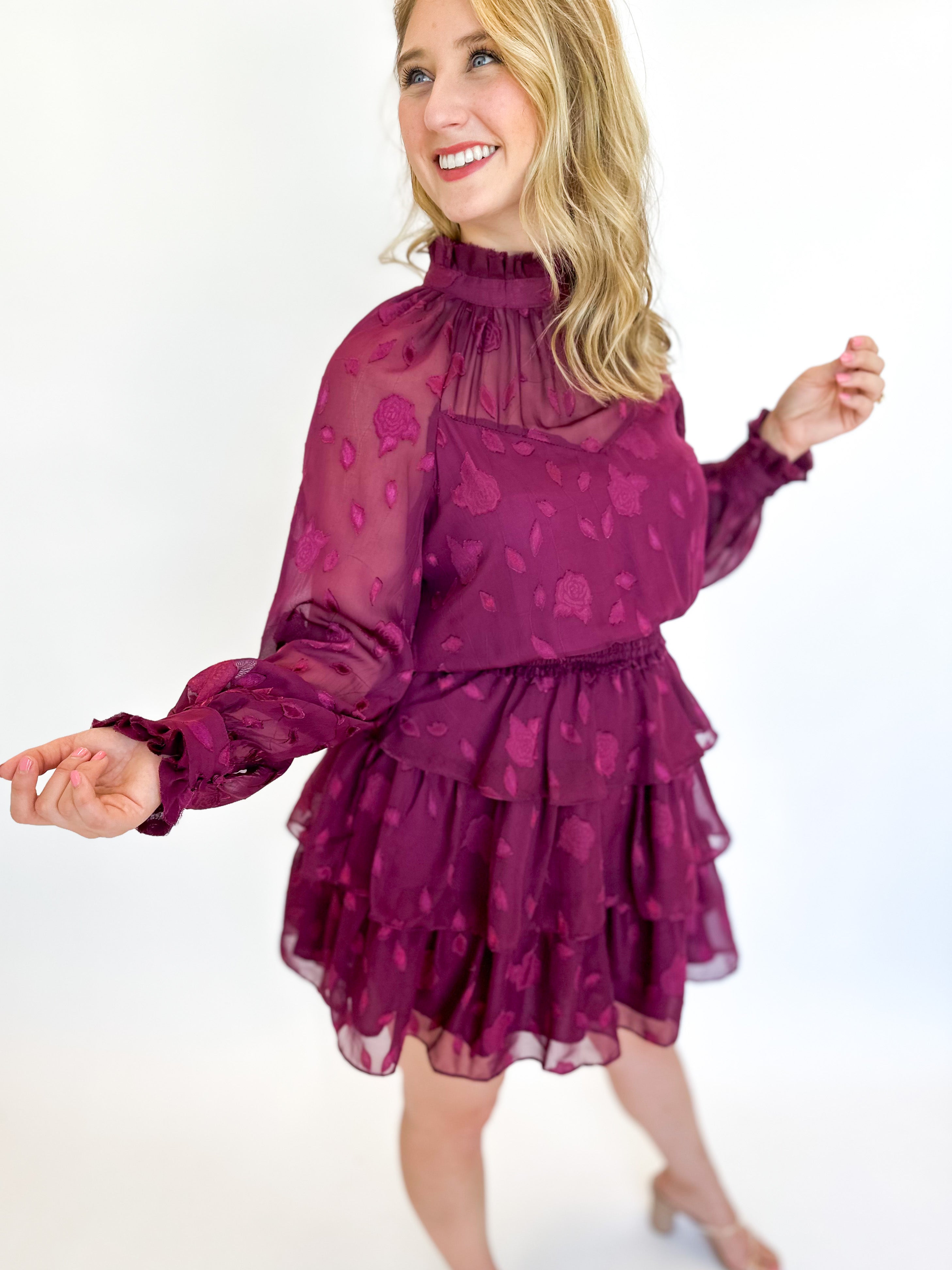 Merlot Sheer Romance Mini Dress-510 Mini-FATE-July & June Women's Fashion Boutique Located in San Antonio, Texas