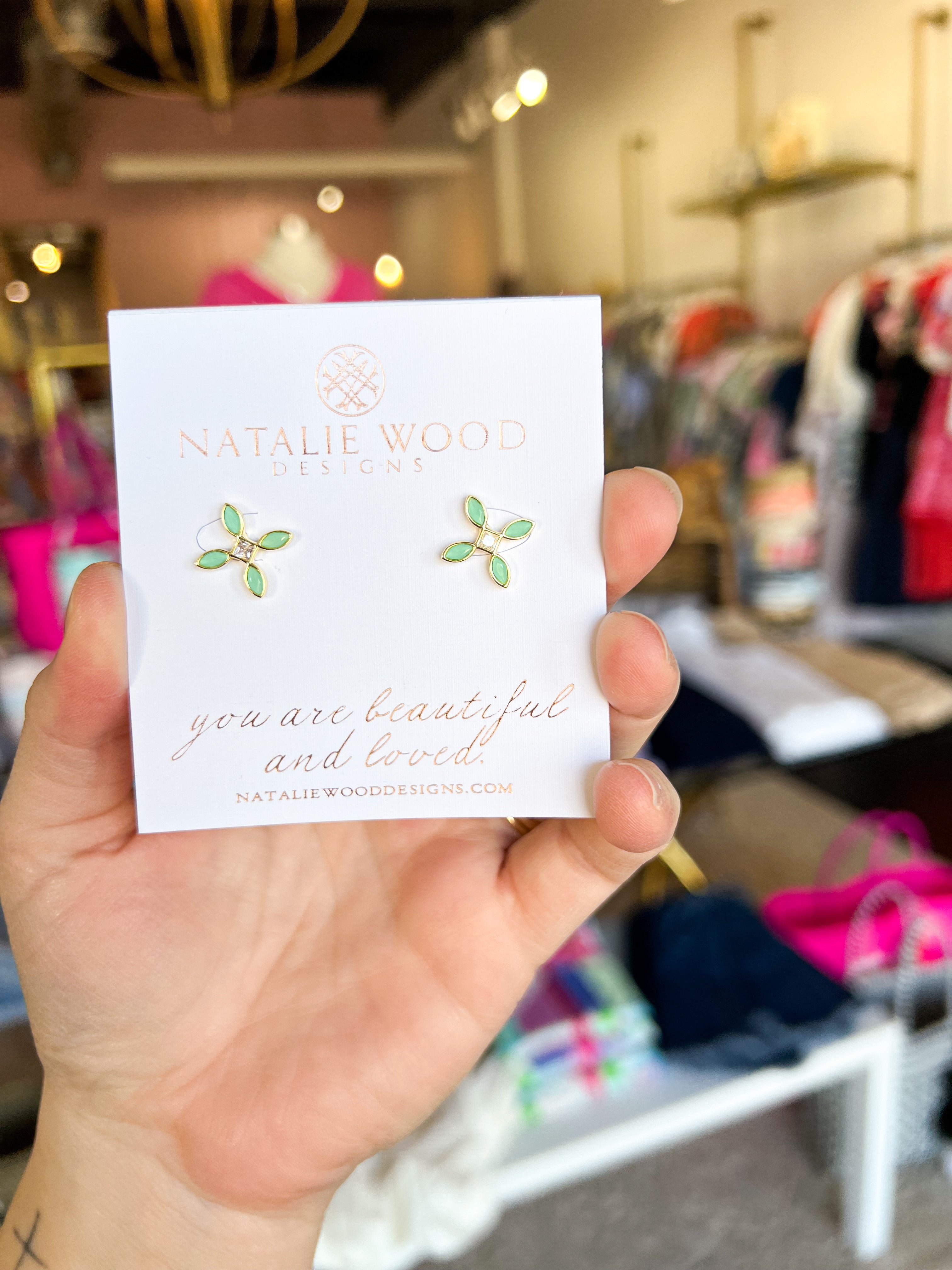Natalie Wood - Radiant Cross Stud Earrings in Aqua-110 Jewelry & Hair-Natalie Wood-July & June Women's Fashion Boutique Located in San Antonio, Texas
