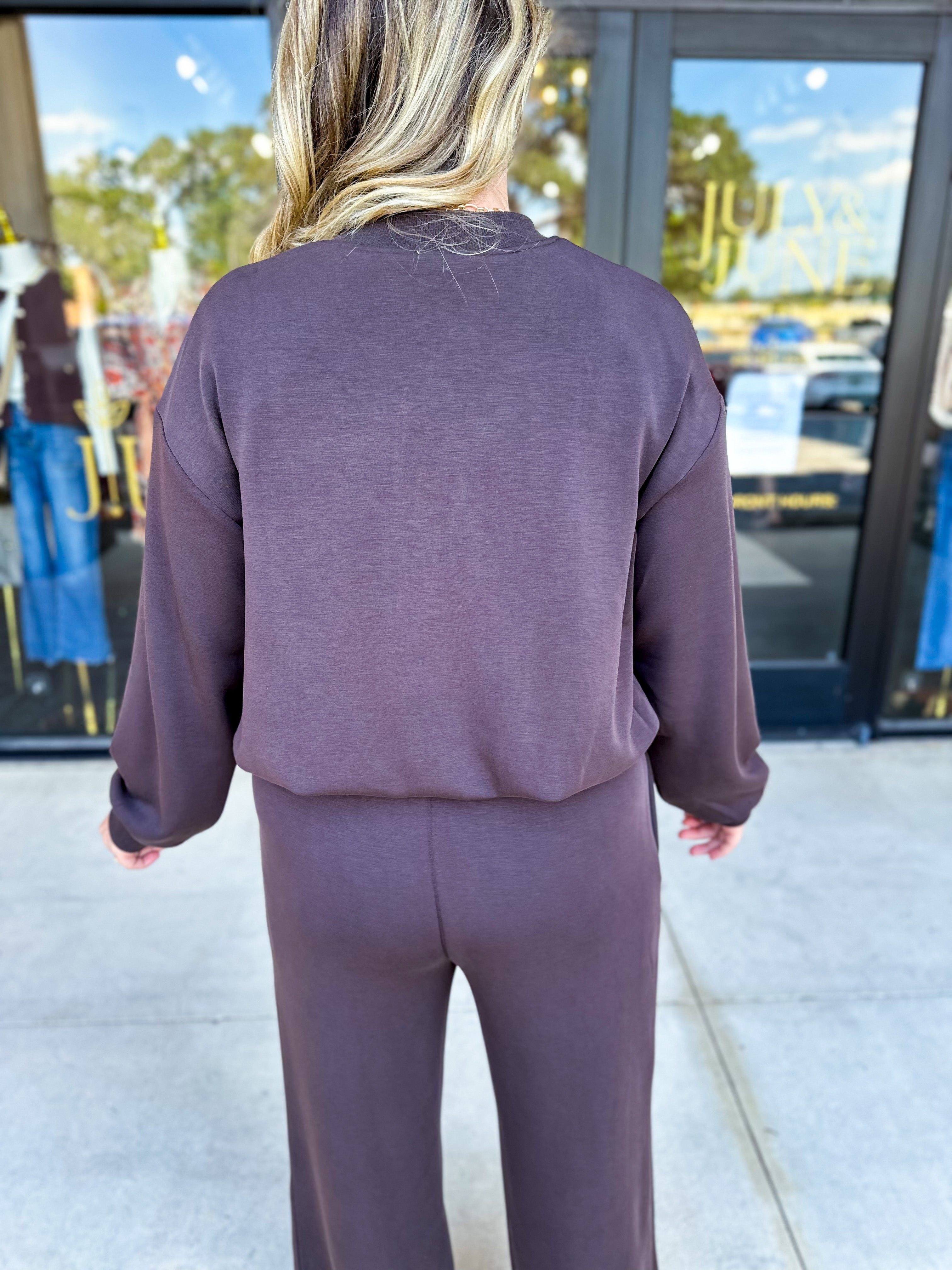 Soft Modal Bomber Jacket - Chocolate-300 Athleisure/Lounge-SKIES ARE BLUE-July & June Women's Fashion Boutique Located in San Antonio, Texas