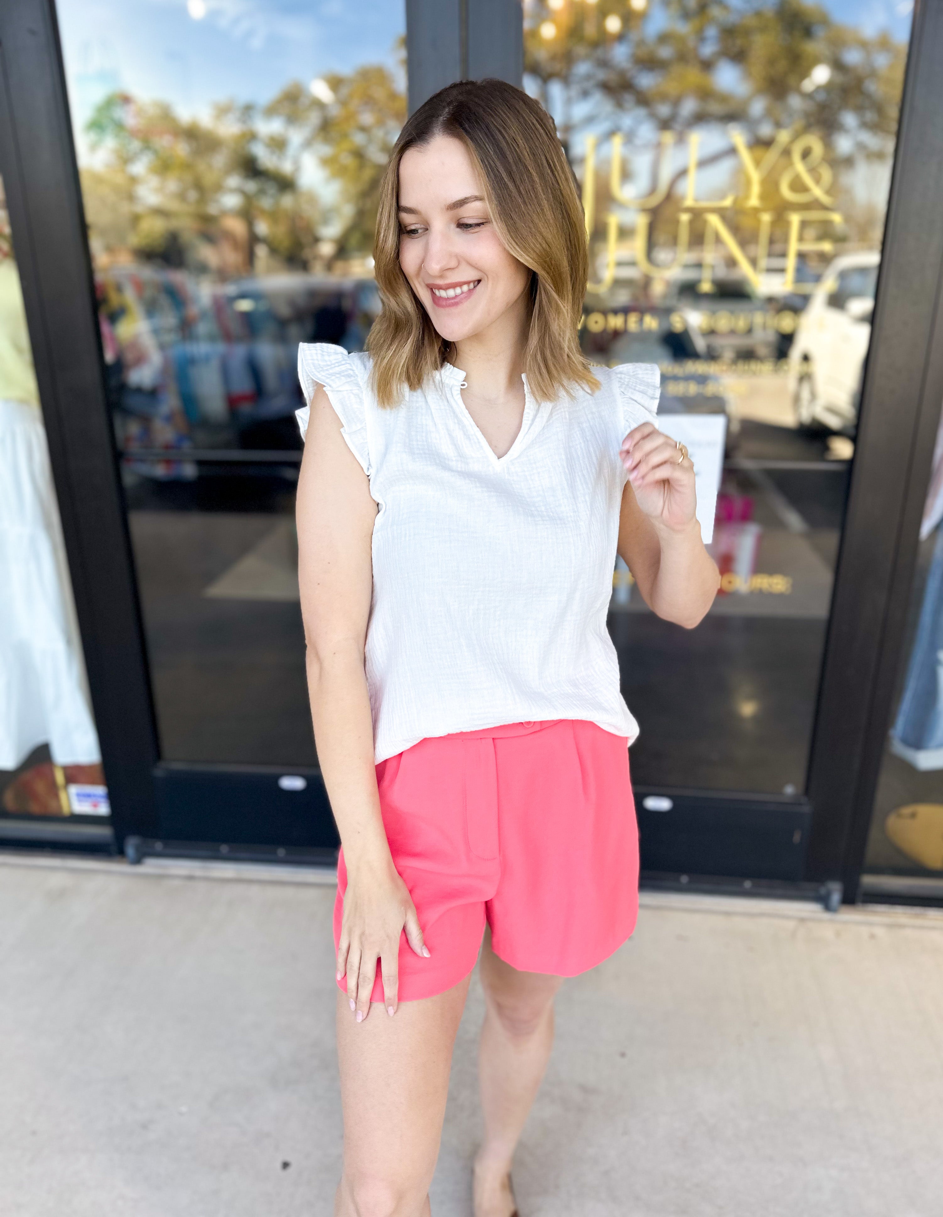 Chic Shorts - Coral Sunset-410 Shorts/Skirts-SKIES ARE BLUE-July & June Women's Fashion Boutique Located in San Antonio, Texas