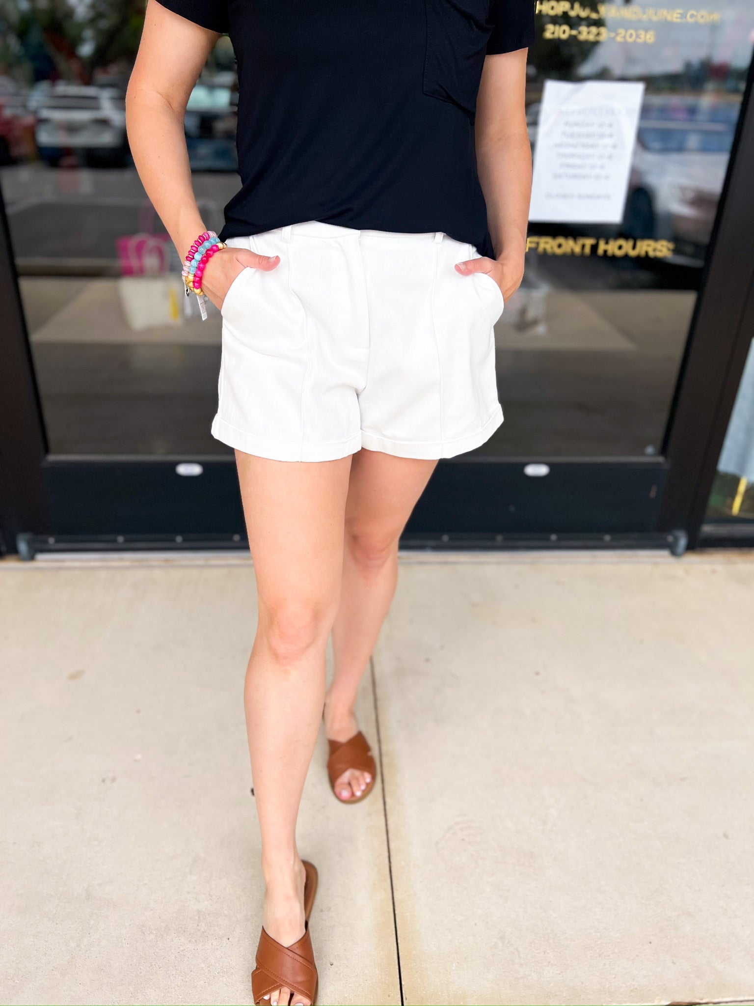Upscale Shorts - Ivory-410 Shorts/Skirts-ENTRO-July & June Women's Fashion Boutique Located in San Antonio, Texas