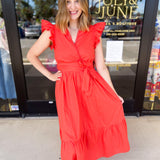 Sun Orange Midi Dress-500 Midi-PINCH-July & June Women's Fashion Boutique Located in San Antonio, Texas