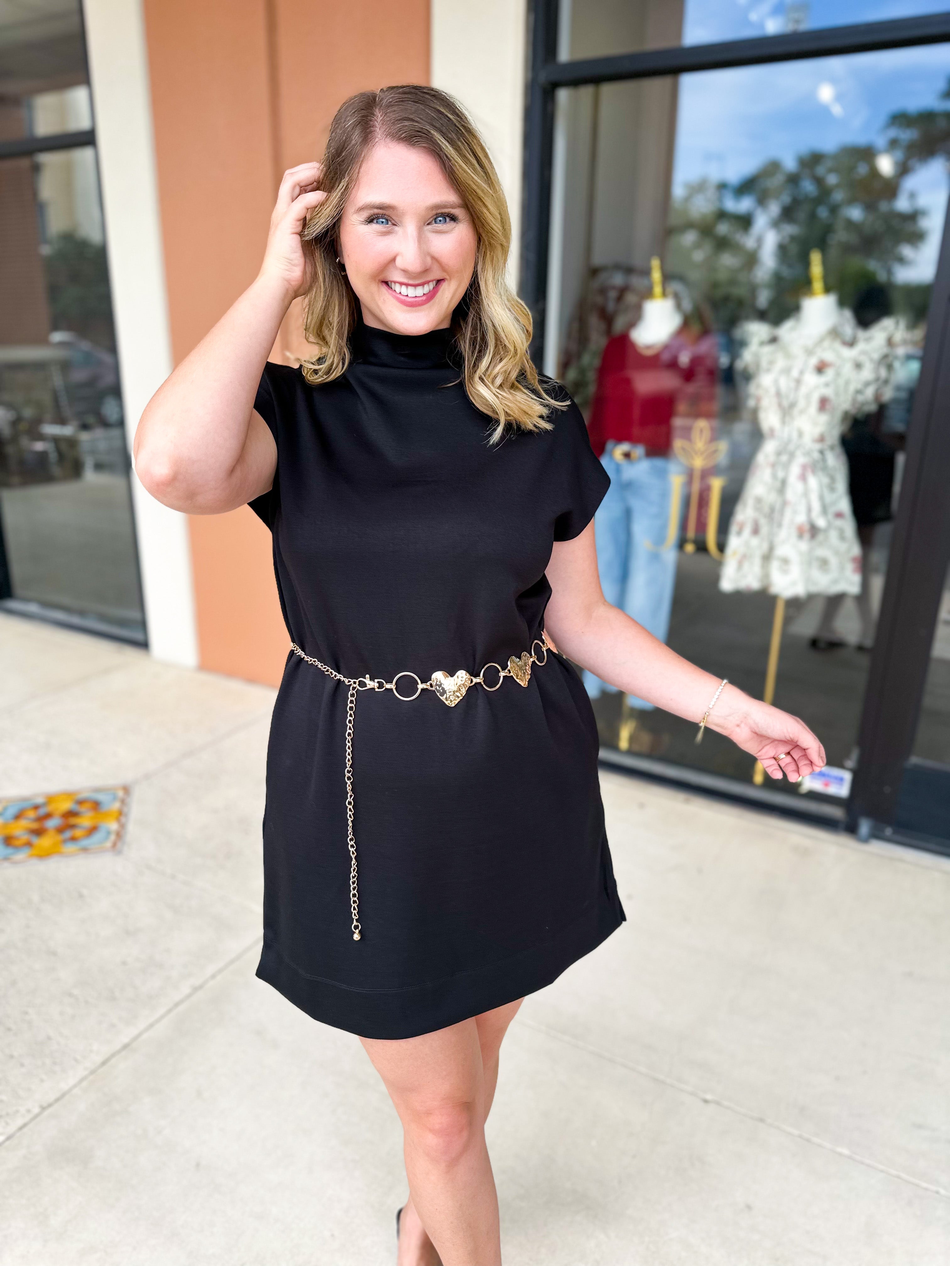 Mock Neck Knit Mini Dress - Black-510 Mini-ENTRO-July & June Women's Fashion Boutique Located in San Antonio, Texas