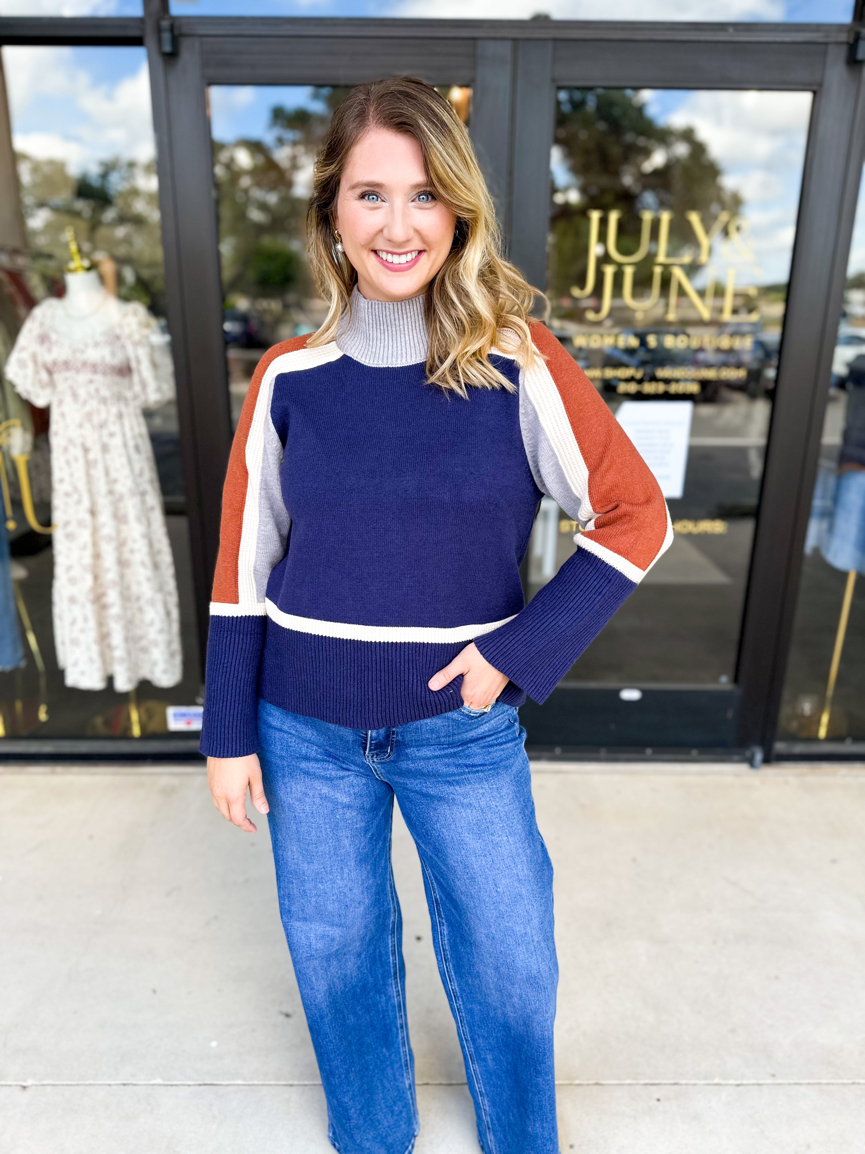 THML - Navy & Rust Sweter-230 Sweaters/Cardis-THML-July & June Women's Fashion Boutique Located in San Antonio, Texas
