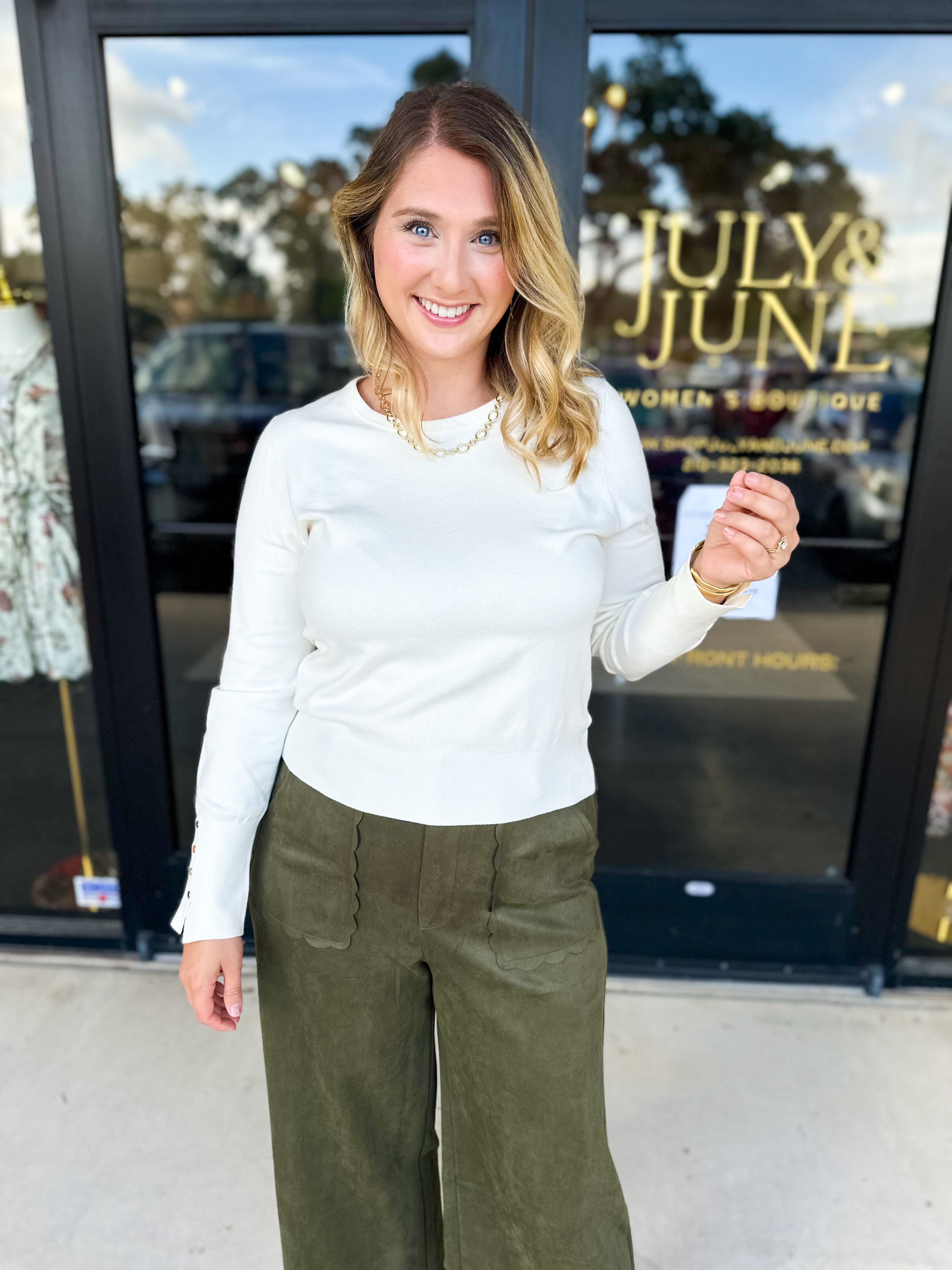 Long Sleeve Sweater Top - Cream-230 Sweaters/Cardis-ENTRO-July & June Women's Fashion Boutique Located in San Antonio, Texas