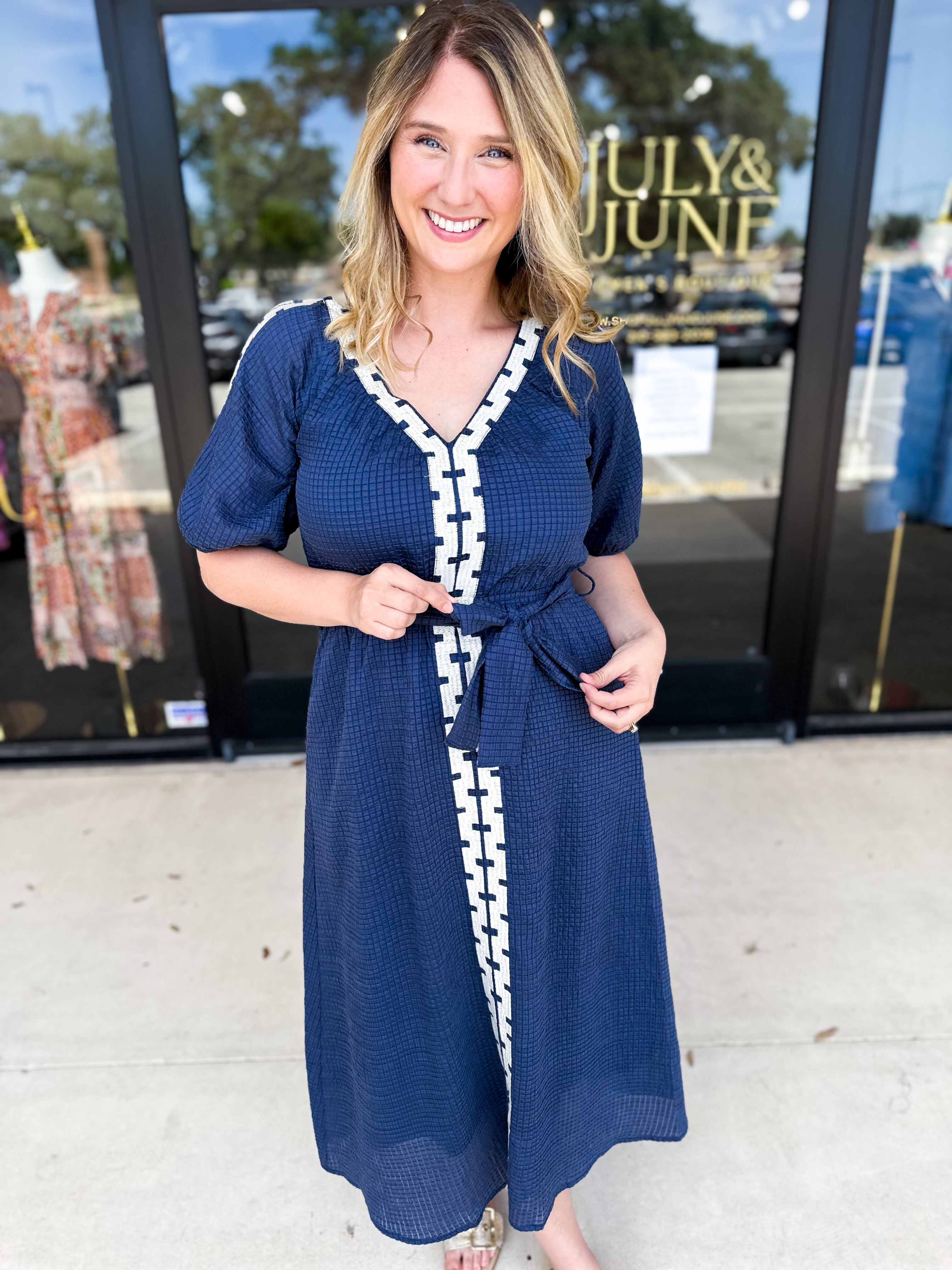 THML - Navy Midi Dress-500 Midi-THML-July & June Women's Fashion Boutique Located in San Antonio, Texas