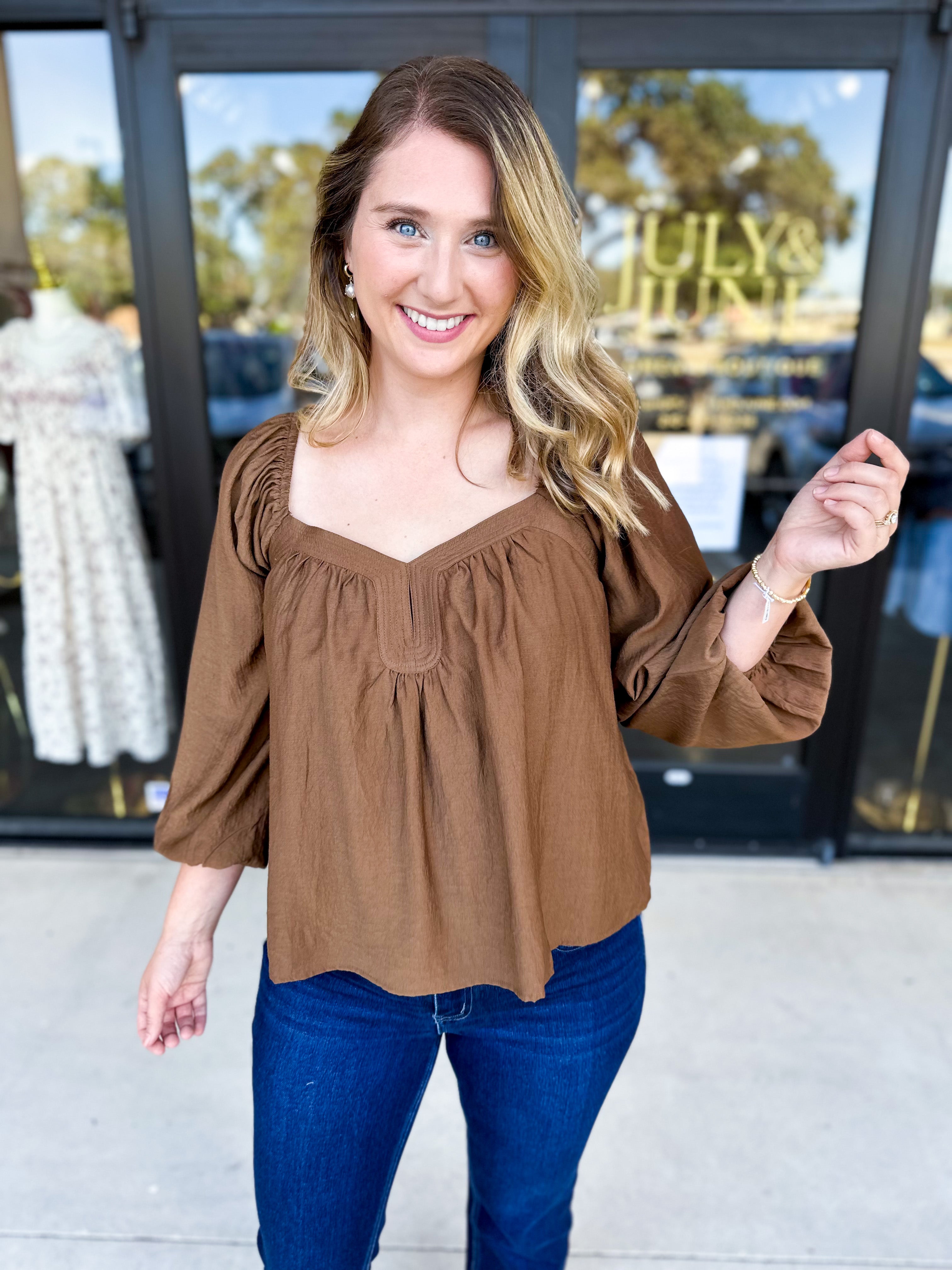 Sweetheart Neck Blouse-200 Fashion Blouses-ABLE-July & June Women's Fashion Boutique Located in San Antonio, Texas