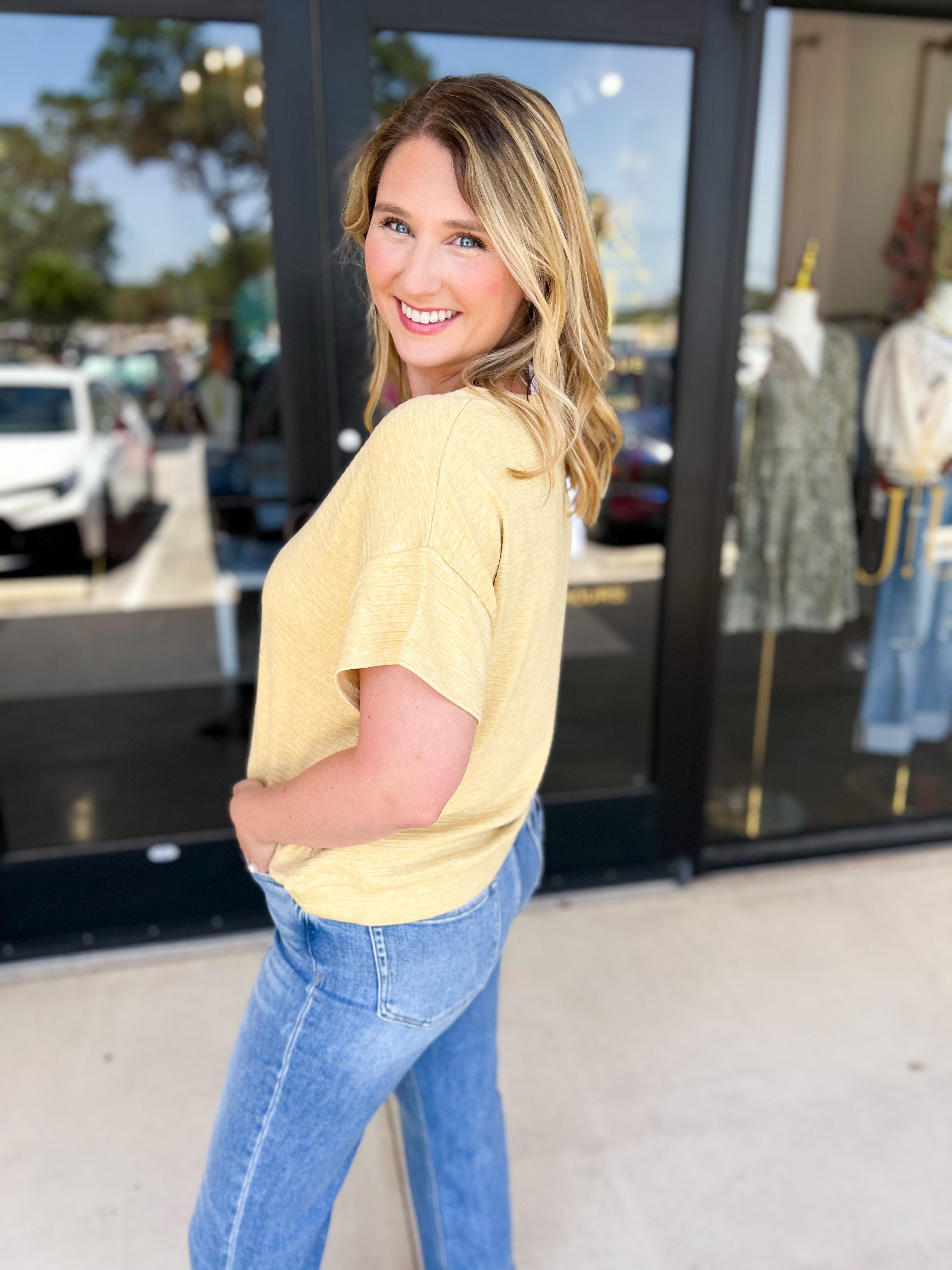 Casual Henley Tees - Butter-210 Casual Blouses-POLOGRAM-July & June Women's Fashion Boutique Located in San Antonio, Texas