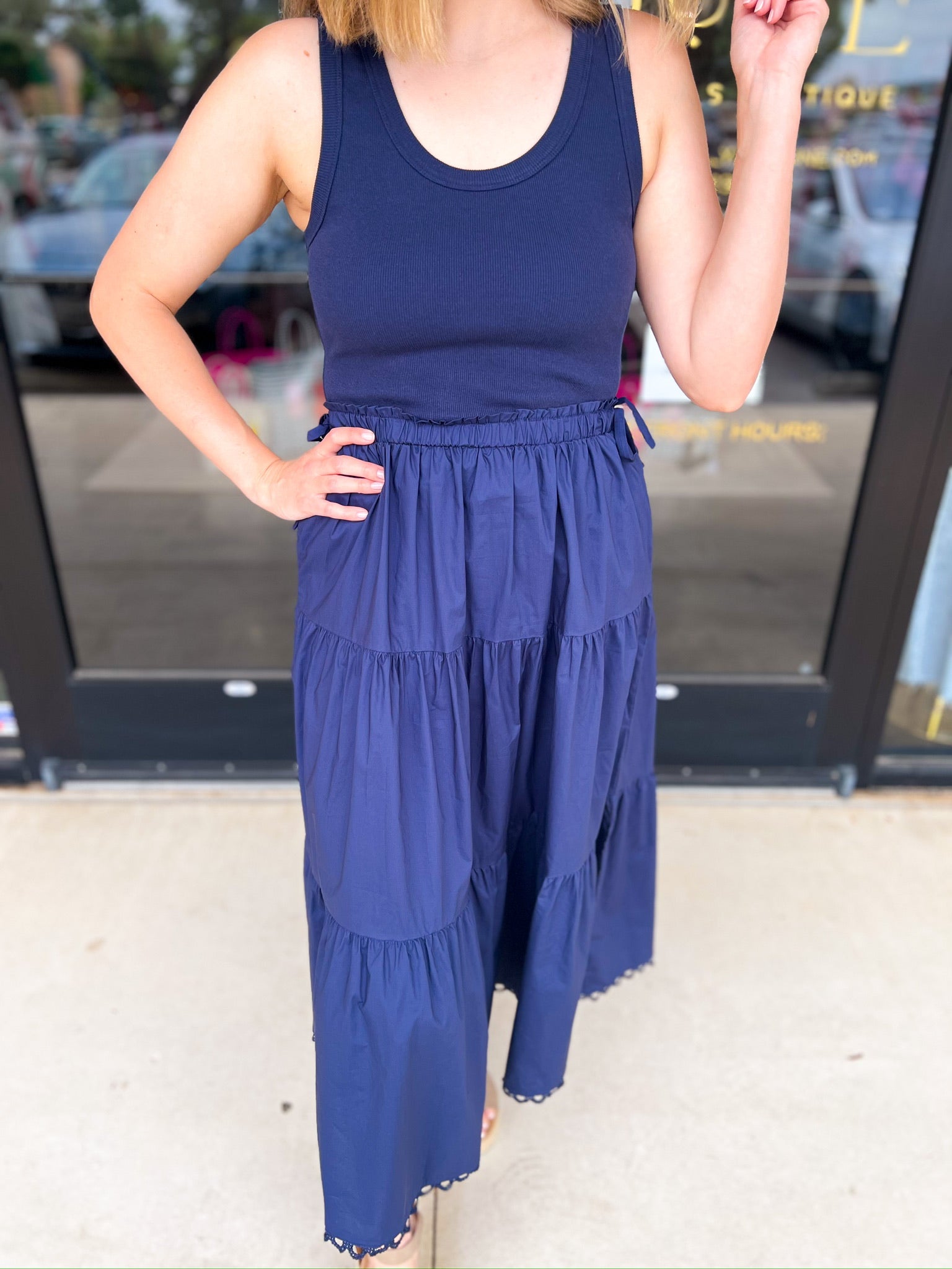 The Summertime Savvy Midi Dress - Navy-500 Midi-SKIES ARE BLUE-July & June Women's Fashion Boutique Located in San Antonio, Texas