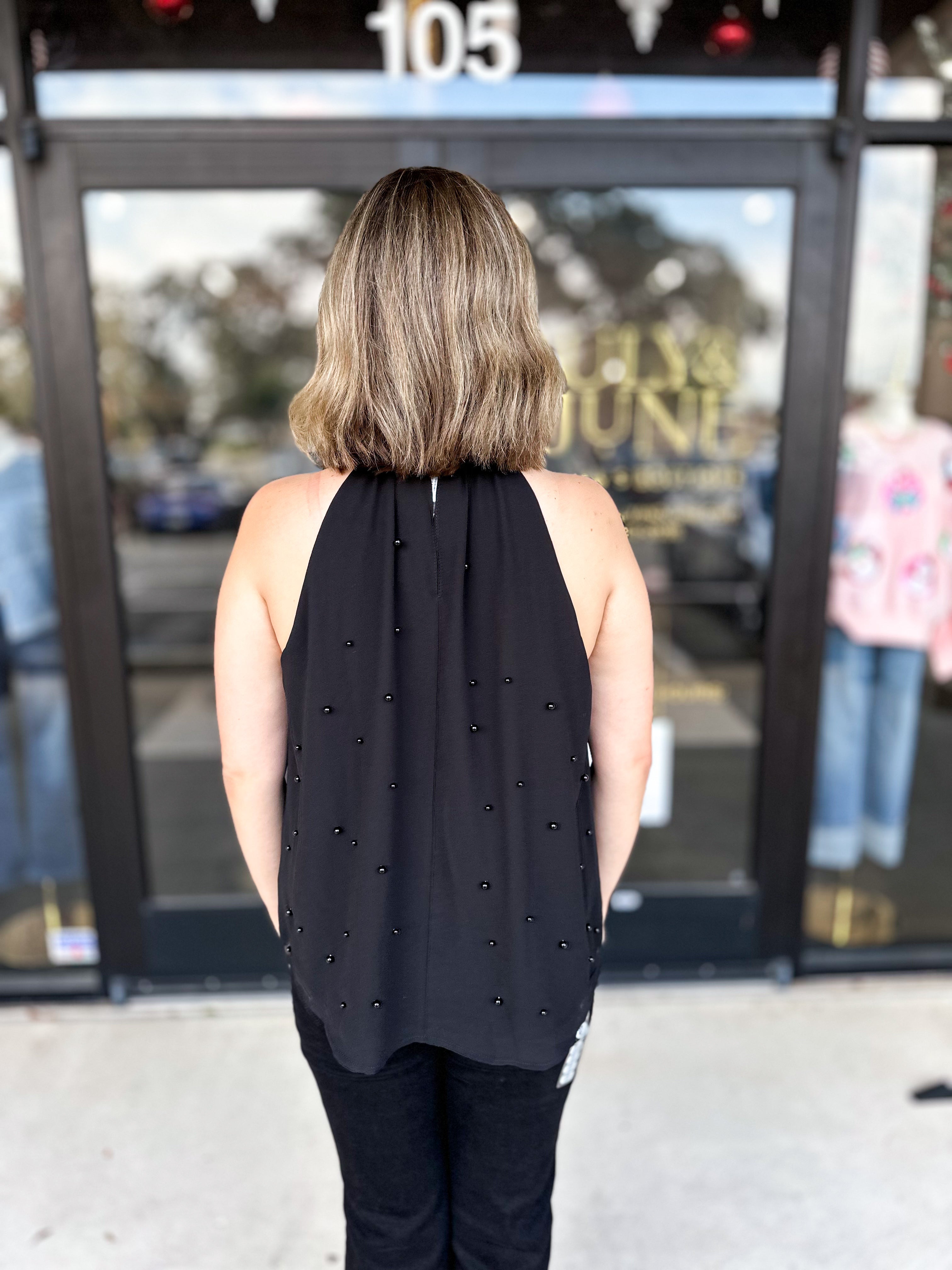 Black Rose Halter Tank-200 Fashion Blouses-FATE-July & June Women's Fashion Boutique Located in San Antonio, Texas