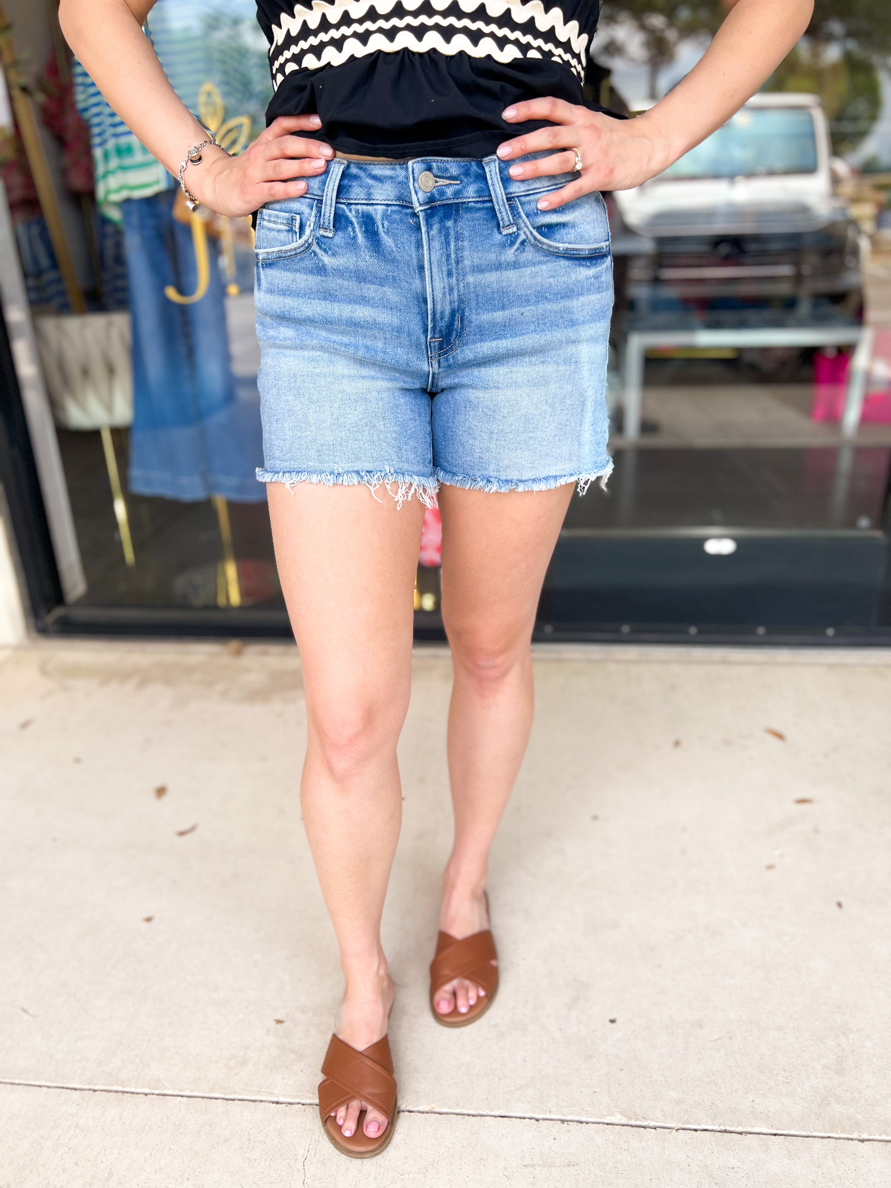 Vervet - High Rise Relaxed Denim Shorts-410 Shorts/Skirts-VEVERT BY FLYING MONKEY-July & June Women's Fashion Boutique Located in San Antonio, Texas