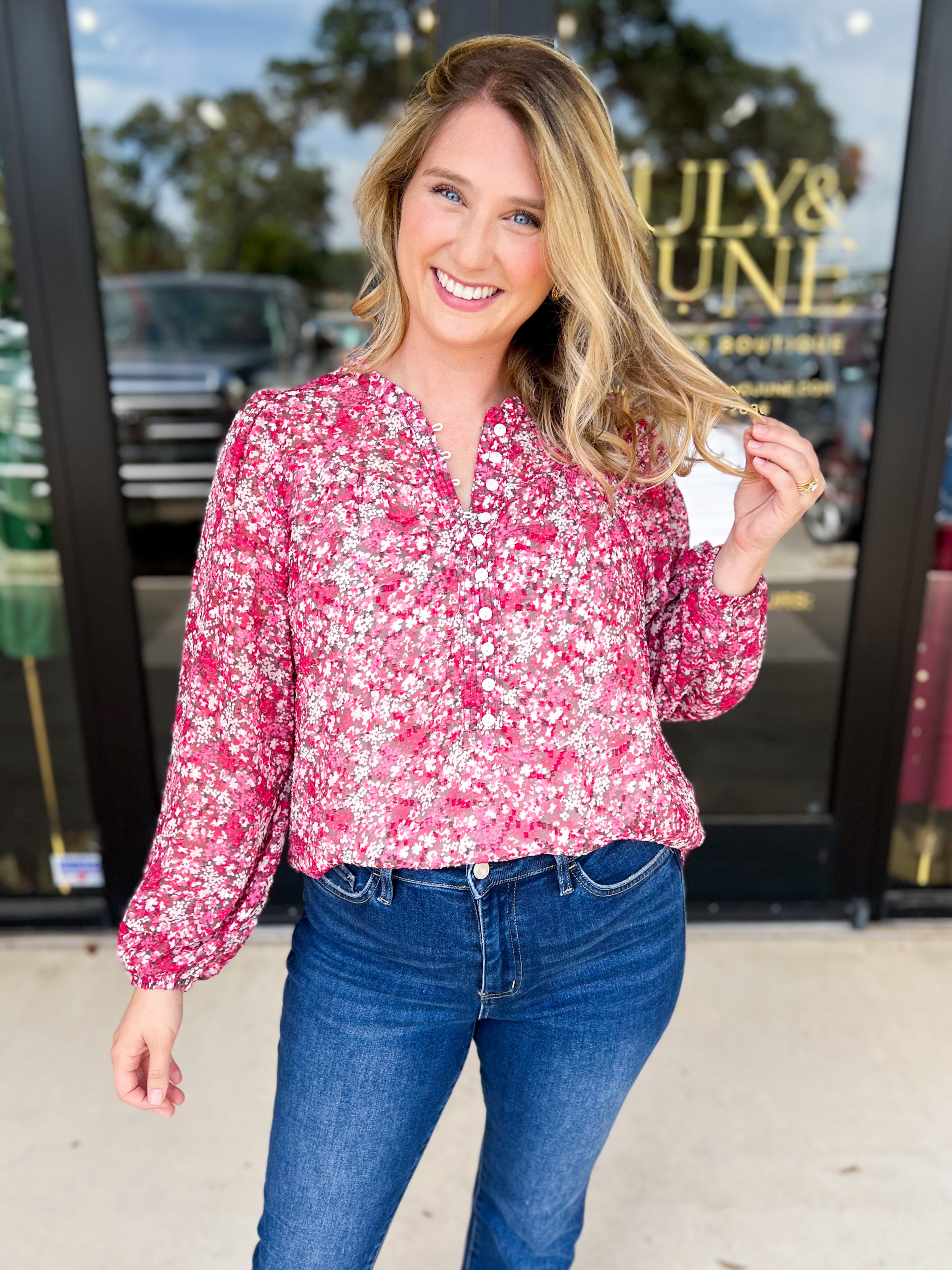 Mary Square - Brianna Pink Blouse-200 Fashion Blouses-MARY SQUARE-July & June Women's Fashion Boutique Located in San Antonio, Texas