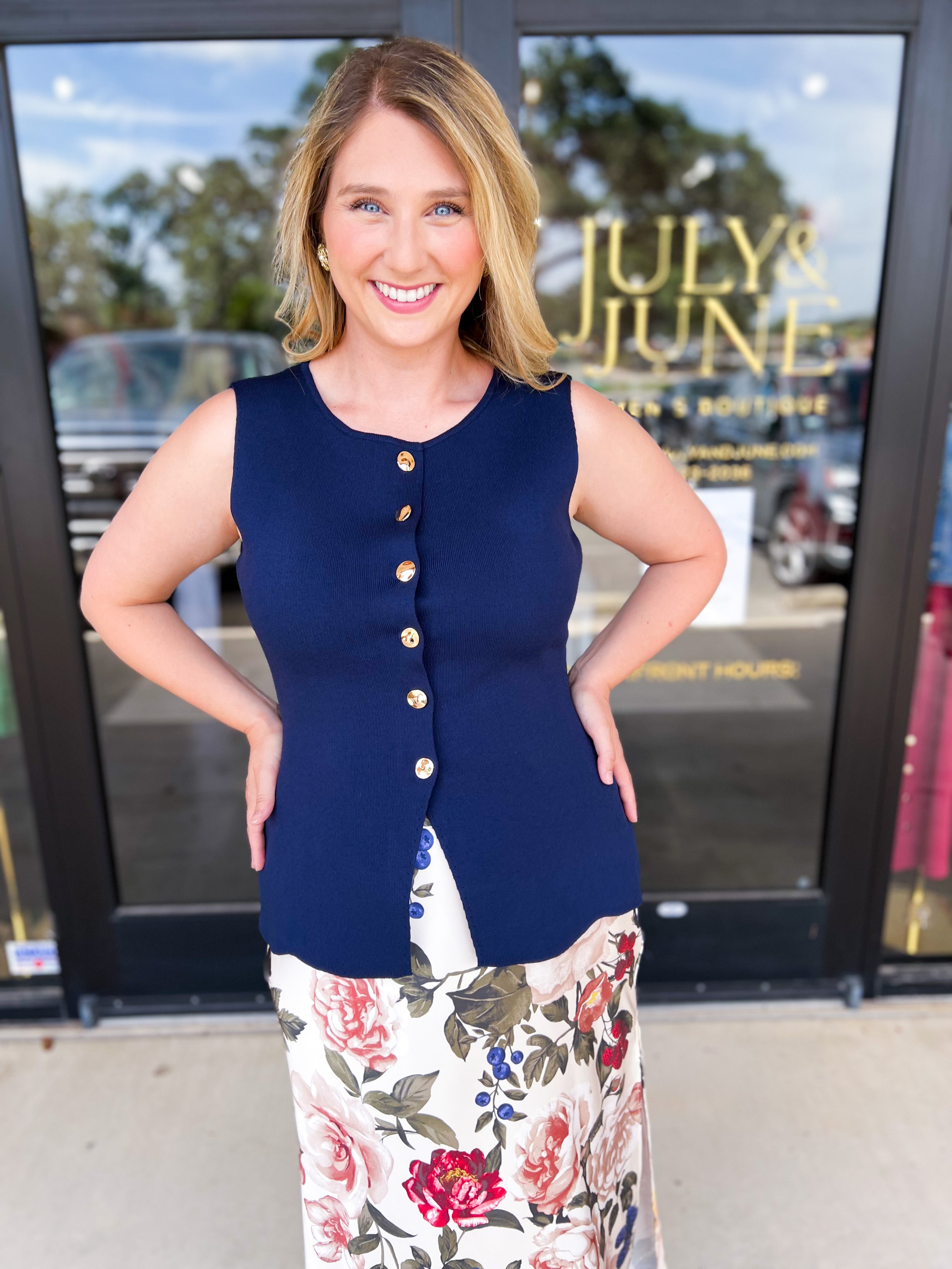 The Sophie Vest - Navy-600 Outerwear-SKIES ARE BLUE-July & June Women's Fashion Boutique Located in San Antonio, Texas