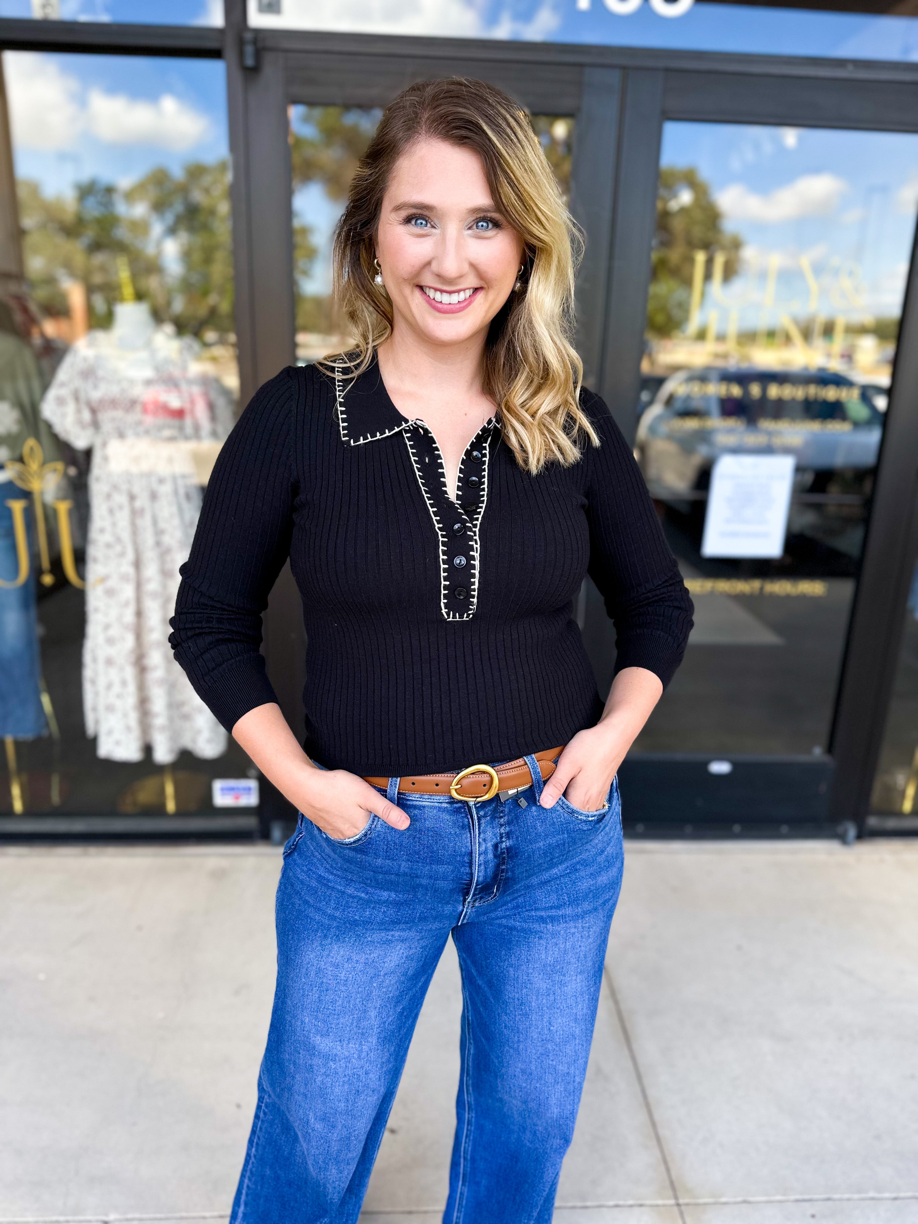 Tailored Knit Long Sleeve - Black-230 Sweaters/Cardis-LISTICLE-July & June Women's Fashion Boutique Located in San Antonio, Texas