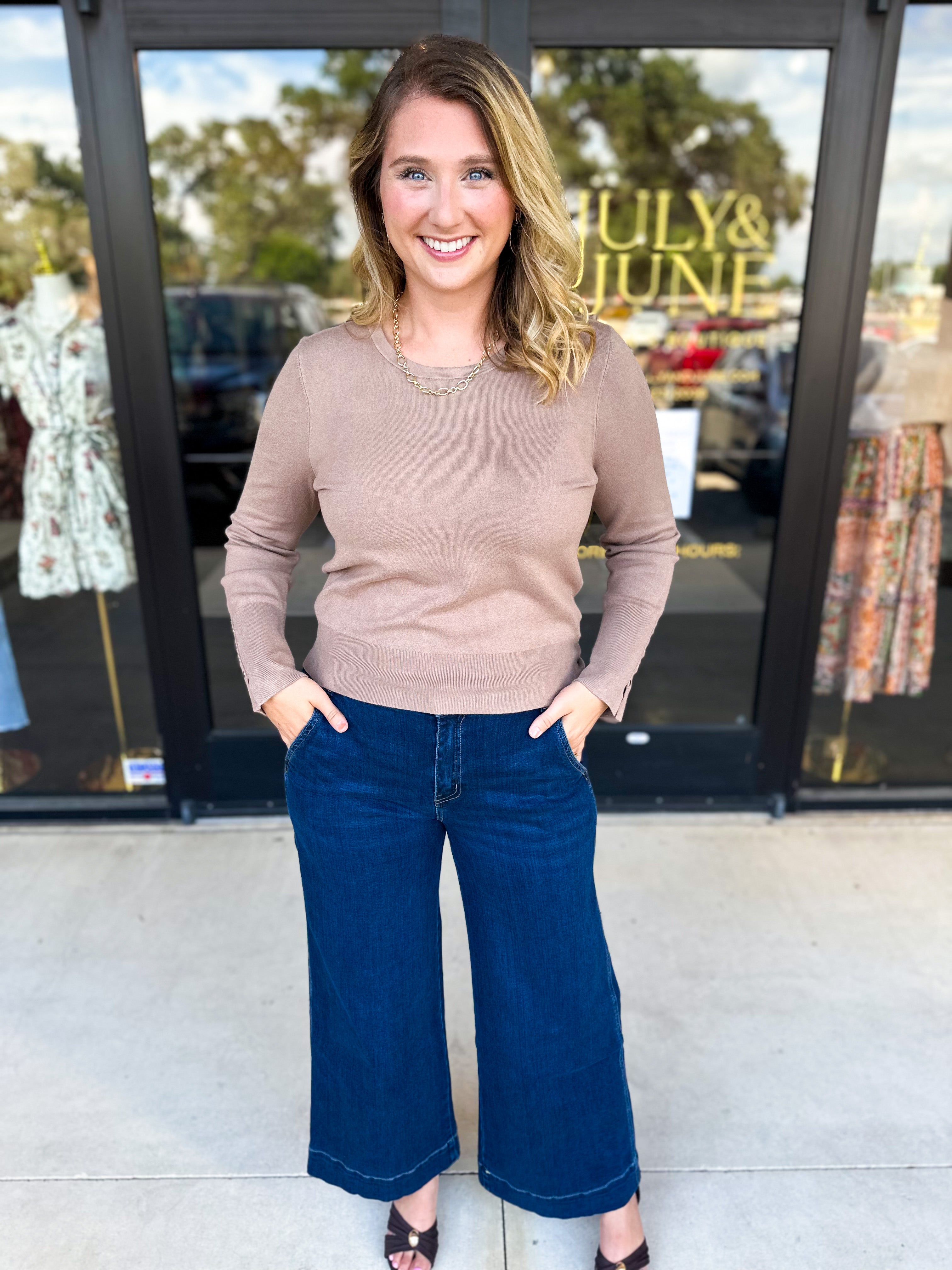 Long Sleeve Sweater Top - Mocha-230 Sweaters/Cardis-ENTRO-July & June Women's Fashion Boutique Located in San Antonio, Texas