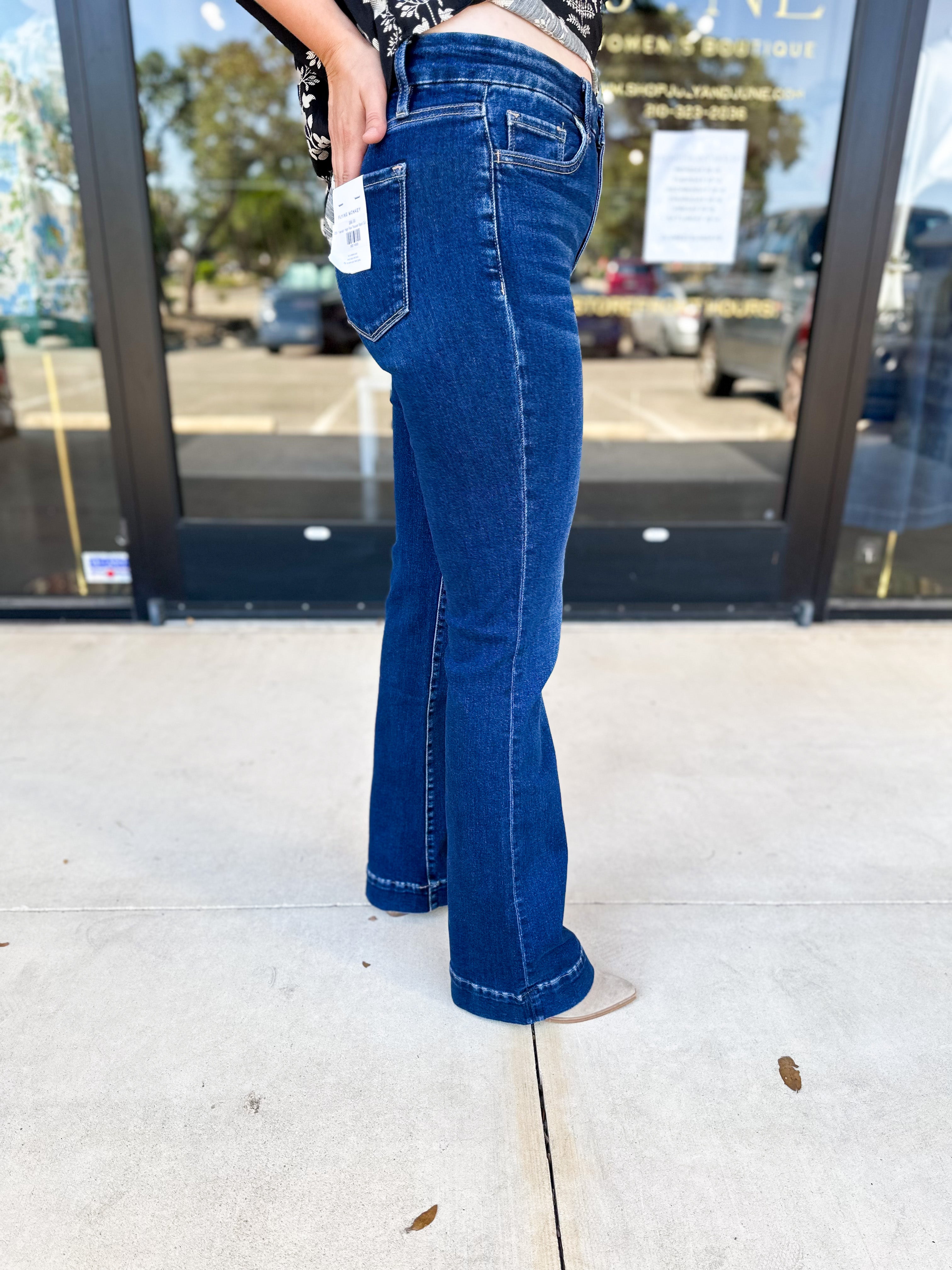 Vervet - High Rise Trouser Boot Cut Jeans-400 Pants-VEVERT BY FLYING MONKEY-July & June Women's Fashion Boutique Located in San Antonio, Texas