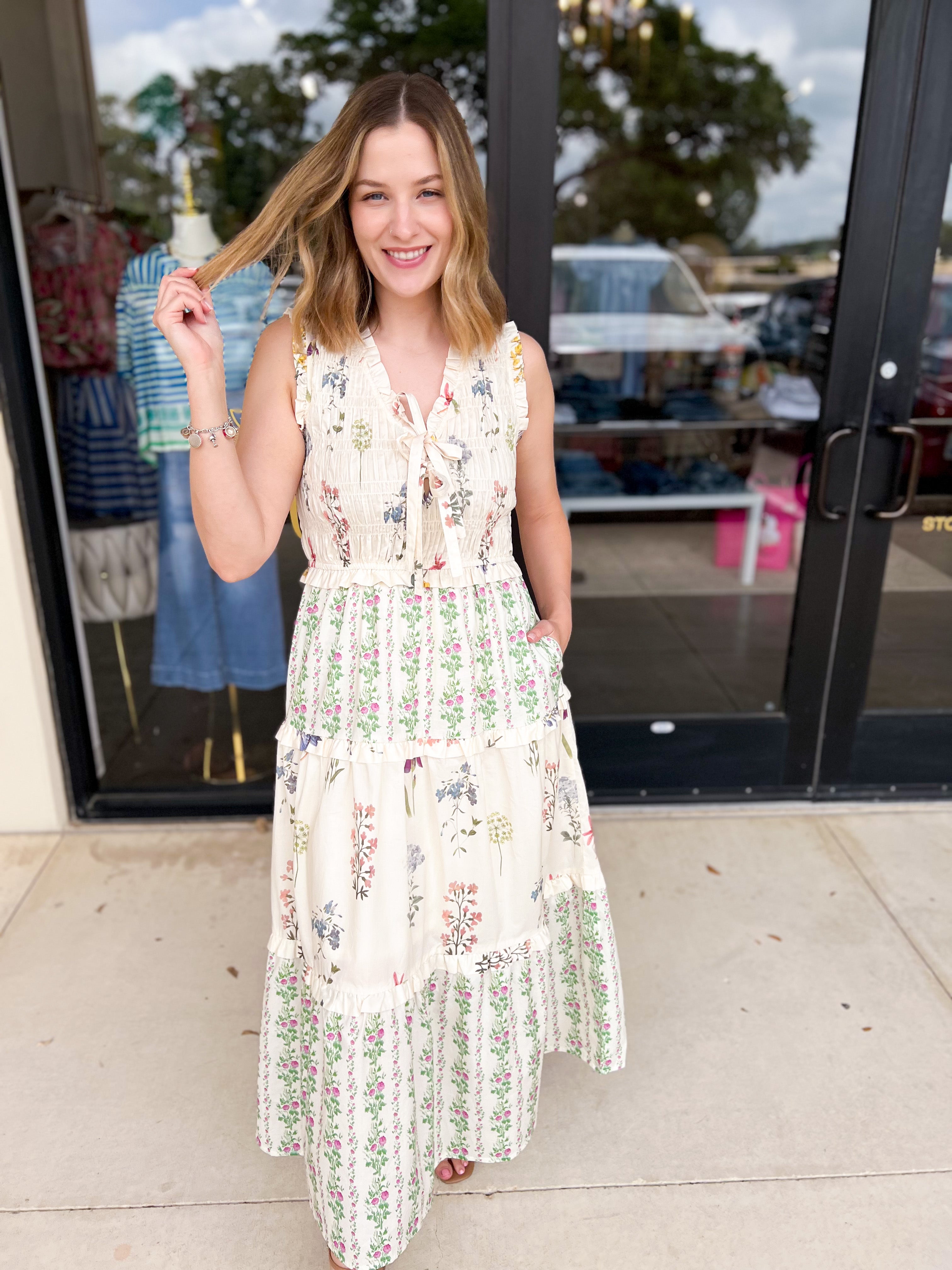 Enchanting Garden Midi Dress-500 Midi-ENTRO-July & June Women's Fashion Boutique Located in San Antonio, Texas