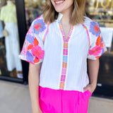 THML - Spring Florals Embroidered Blouse- Ivory-200 Fashion Blouses-THML-July & June Women's Fashion Boutique Located in San Antonio, Texas