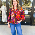 Vibrant Fall Florals Blouse-200 Fashion Blouses-FATE-July & June Women's Fashion Boutique Located in San Antonio, Texas