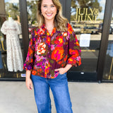 Vibrant Fall Florals Blouse-200 Fashion Blouses-FATE-July & June Women's Fashion Boutique Located in San Antonio, Texas