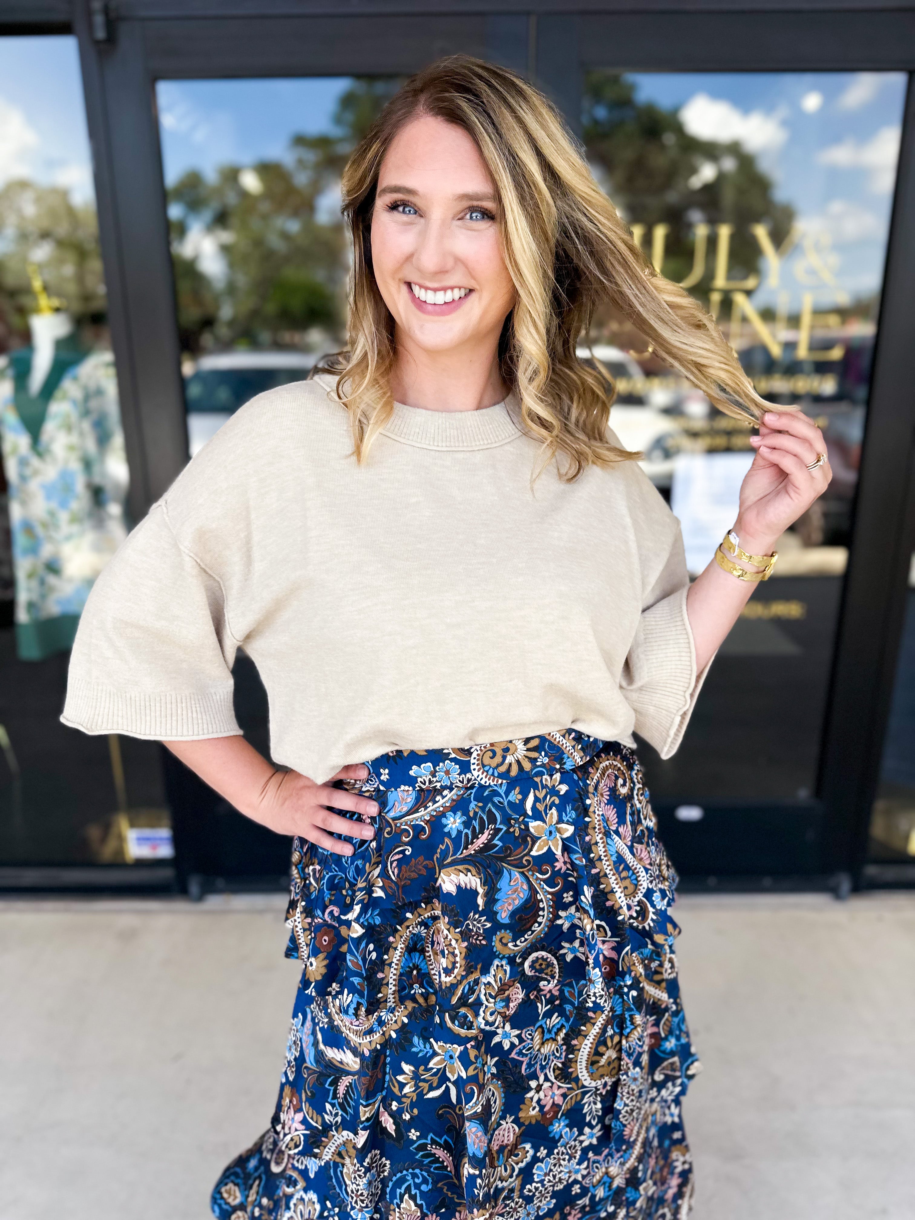 The Kimmy Sweater Top - Oatmeal-230 Sweaters/Cardis-ENTRO-July & June Women's Fashion Boutique Located in San Antonio, Texas