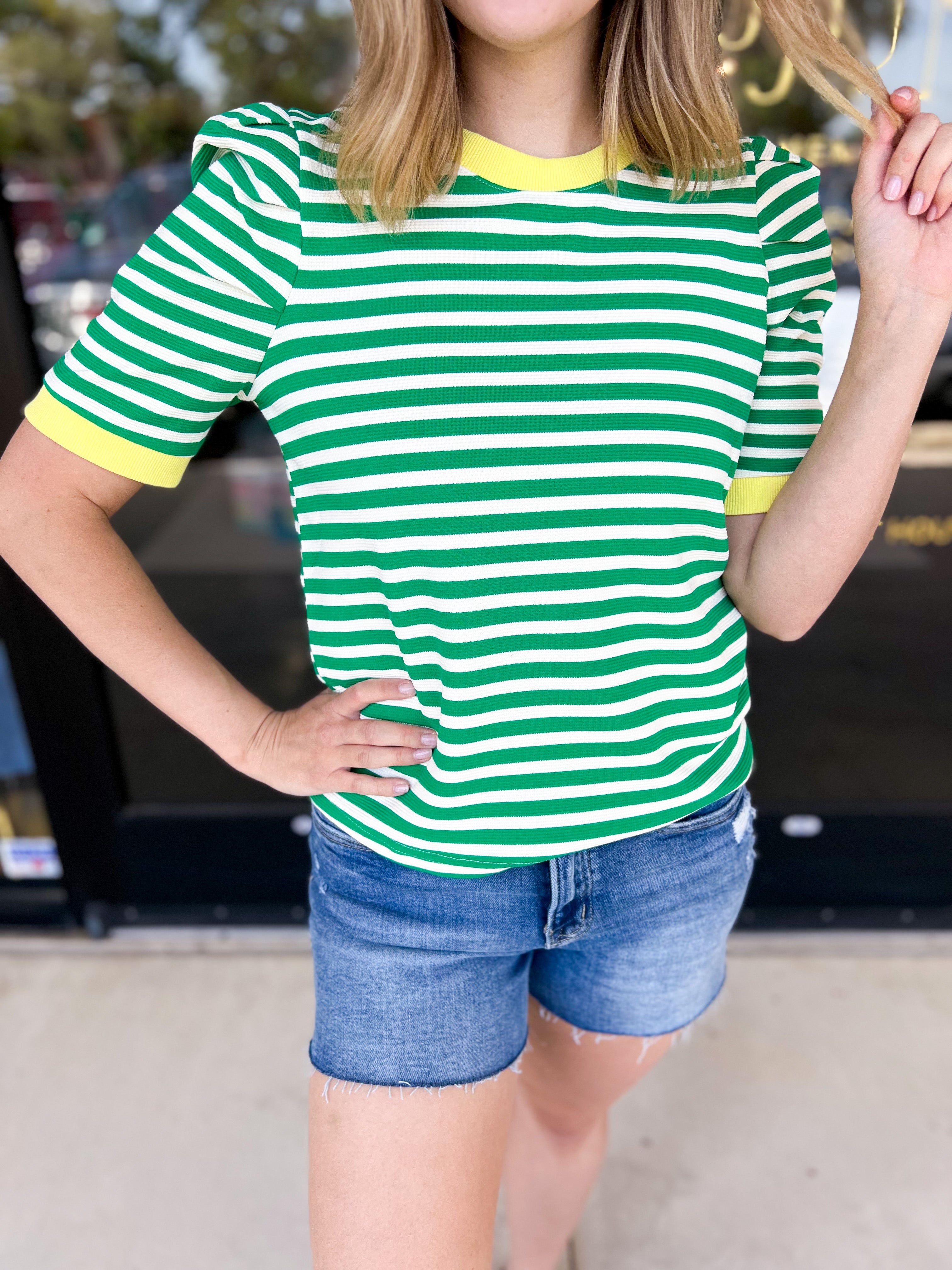 Nautical Comfy Tee - Green-210 Casual Blouses-ENTRO-July & June Women's Fashion Boutique Located in San Antonio, Texas