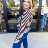 Chocolate Stripe Long Sleeve Top-210 Casual Blouses-POLOGRAM-July & June Women's Fashion Boutique Located in San Antonio, Texas