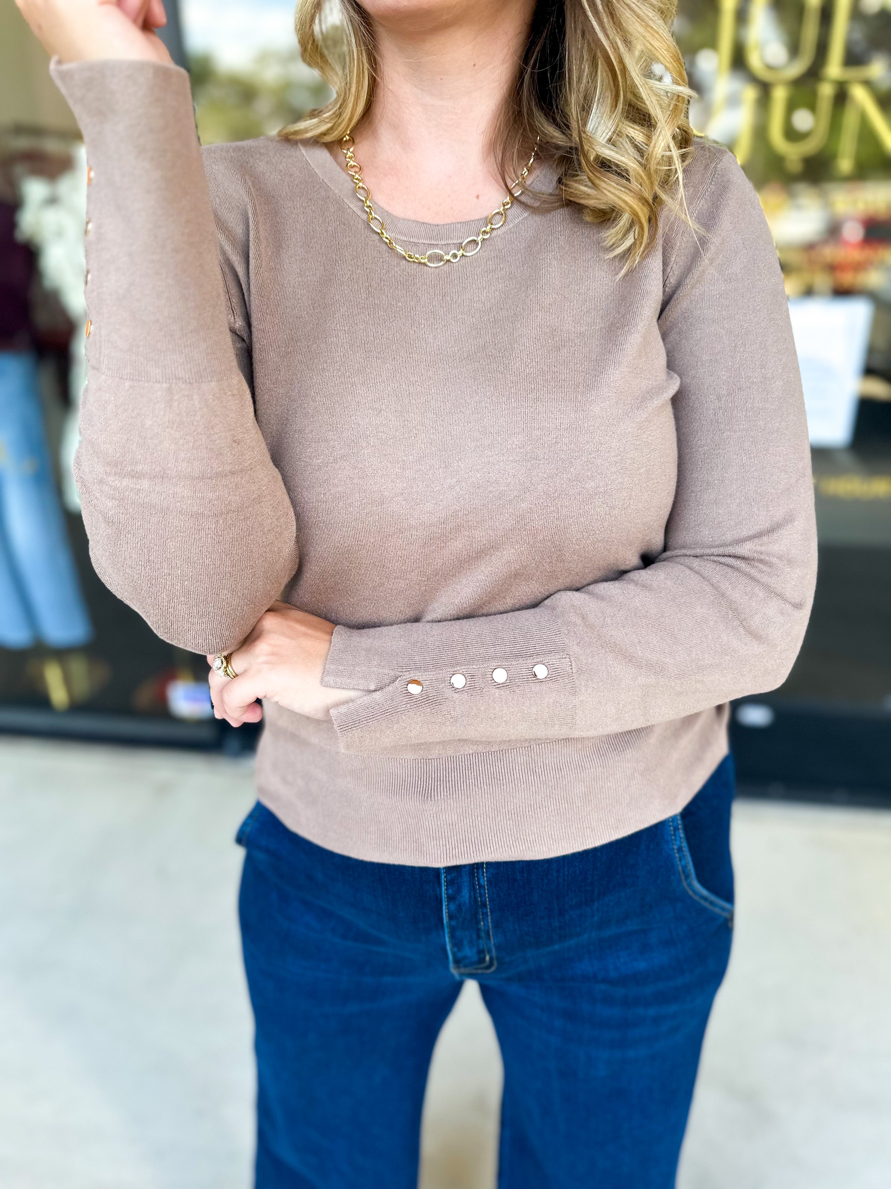 Long Sleeve Sweater Top - Mocha-230 Sweaters/Cardis-ENTRO-July & June Women's Fashion Boutique Located in San Antonio, Texas