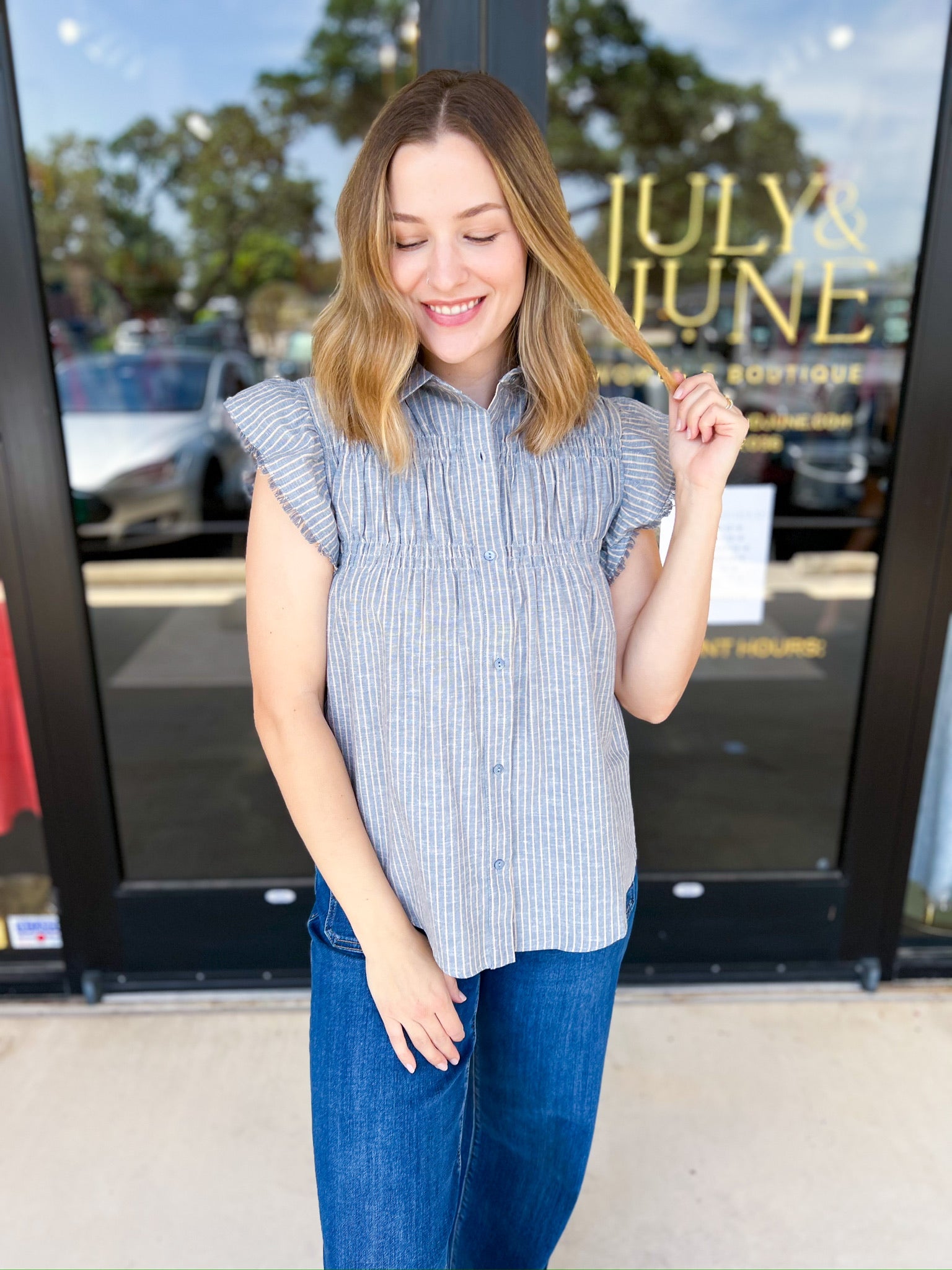 Callie Blouse - Blue-200 Fashion Blouses-OLIVACEOUS-July & June Women's Fashion Boutique Located in San Antonio, Texas